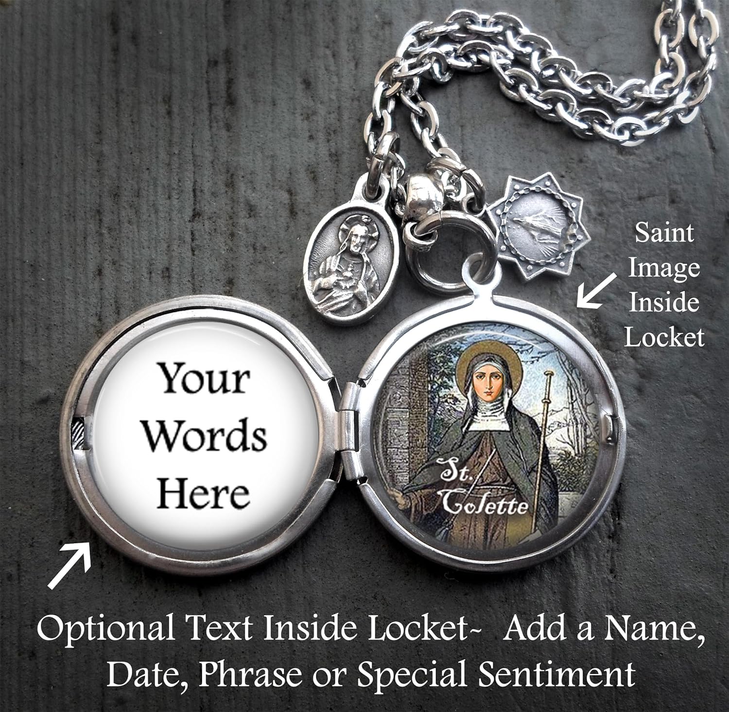 St. Colette Locket Necklace, Patron Saint Confirmation Gift, Italian Charms, Catholic Jewelry - Image 2