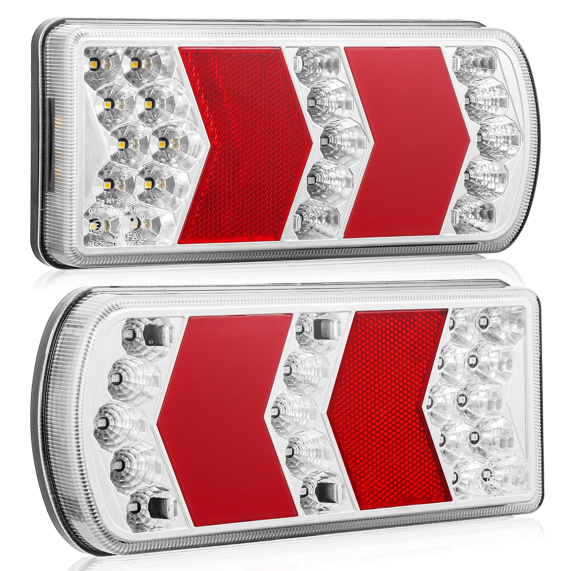 DARKGUARD LED Trailer Tail Lights Set 12V/24V Caravan Rear Lights 7 Functions (Fog/Tail/Brake/Turn/Reverse/Number Plate/Reflector), IP67 ECE Approved for Trailers, Lorries, Trucks, Tractors