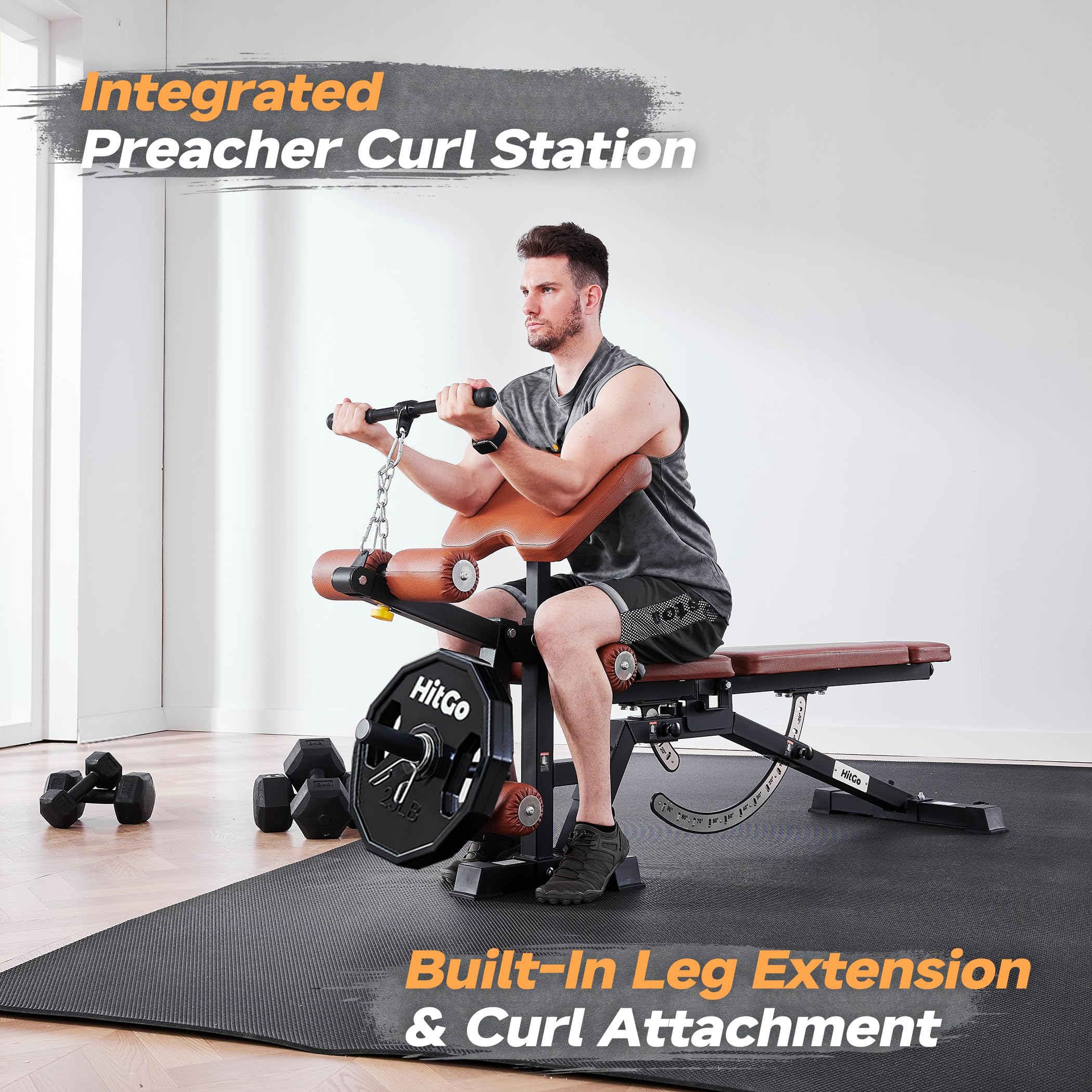 Adjustable Weight Bench with Leg Extension & Preacher Curl Attachment