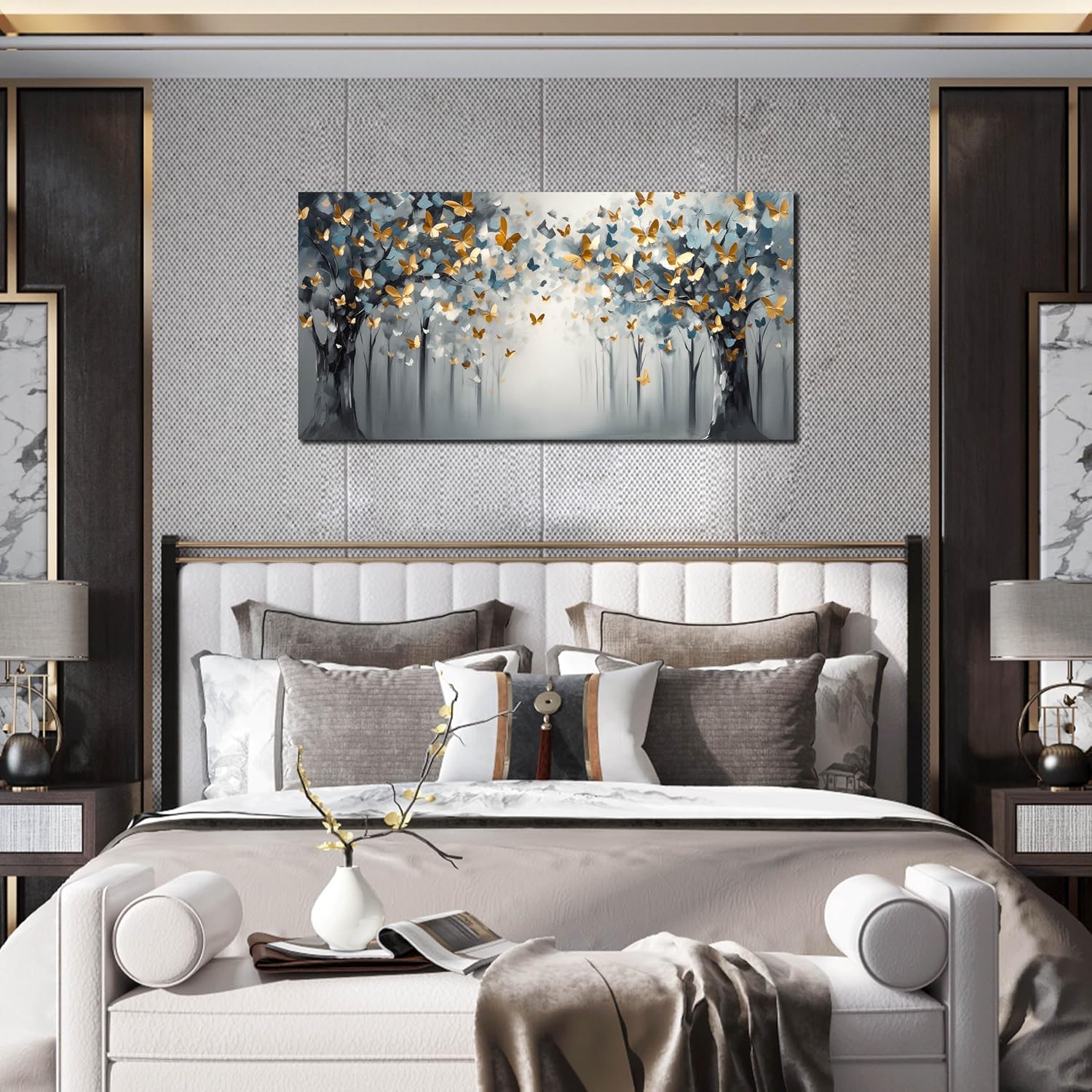 SIXTTART Butterfly Wall Art for Bedroom - Tree Wall Art Canvas for Living Room - Home Office Decor Women Size 20" x 40"