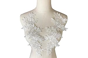 1 Pair White Floral Bridal Lace Appliqués for Wedding Dresses