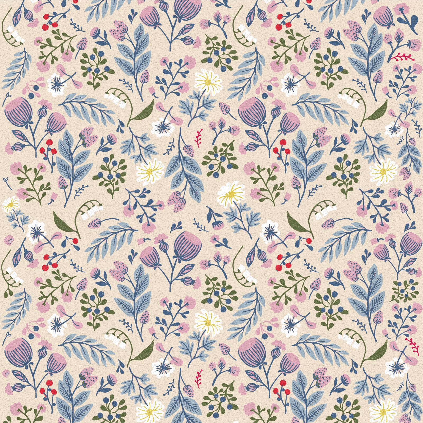 ICYEHAO Pink Floral Wallpaper,44 x 600cm Beige and Blue Flower Wallpaper Blue Green Leaf Plants Wall Paper Boho Wall Paper Self Adhesive Furniture Wrap for Living Room,Bathroom,Drawer,Cabinets โ image 1
