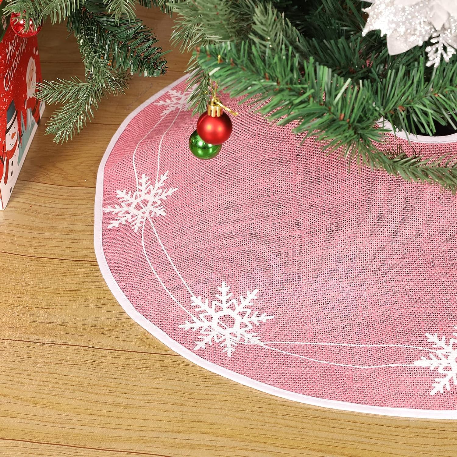 N&T NIETING - Falda de árbol de Navidad de 75 cm con copo de nieve rosa en yute - Decoración para Navidad
