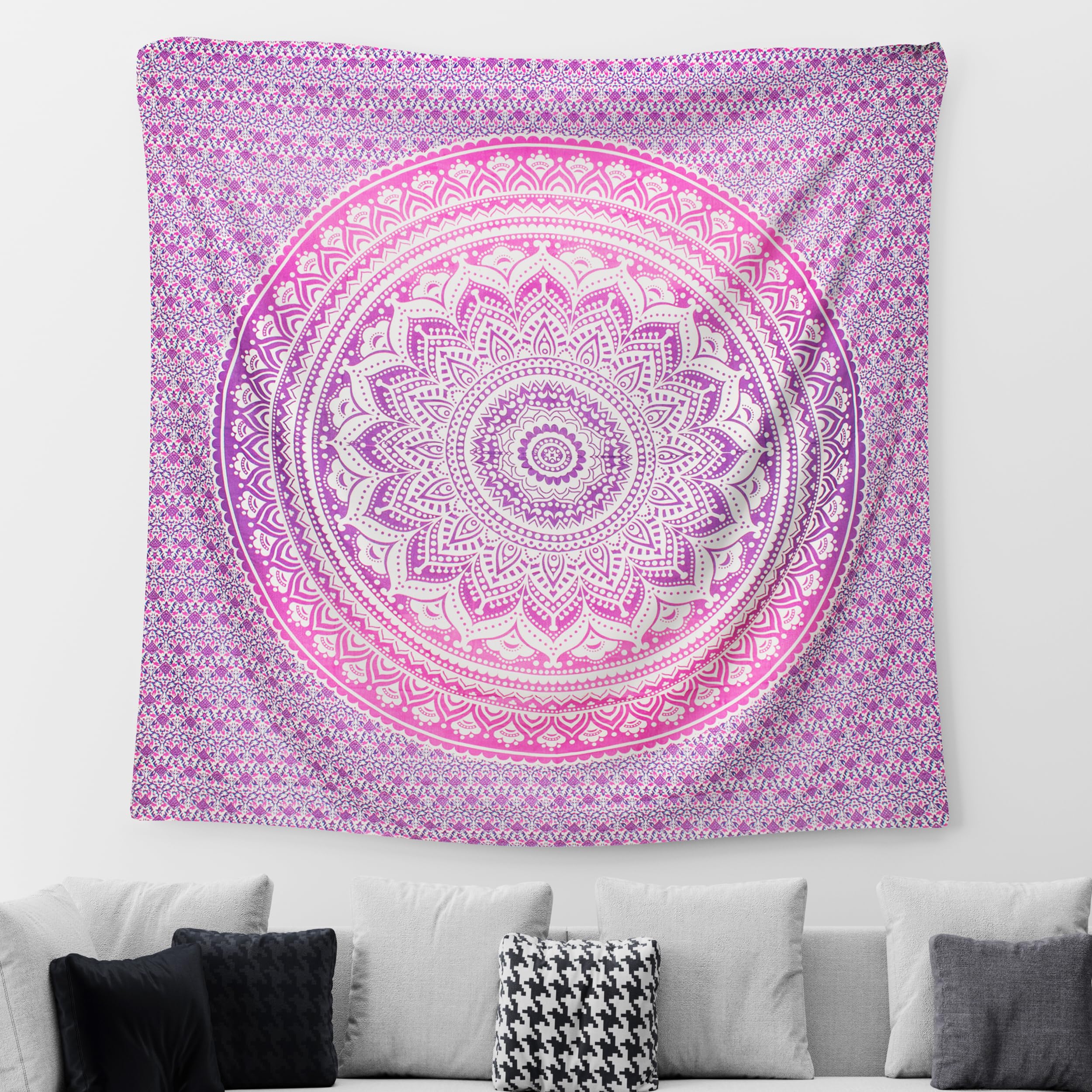 BESCH Tapiz Estilo de Mandala 220x240cm - Pareo de Algodón y Poliéster para Pared Decorativo. Tapiz Multiusos Ideal para Picnic, Decoracion Pared