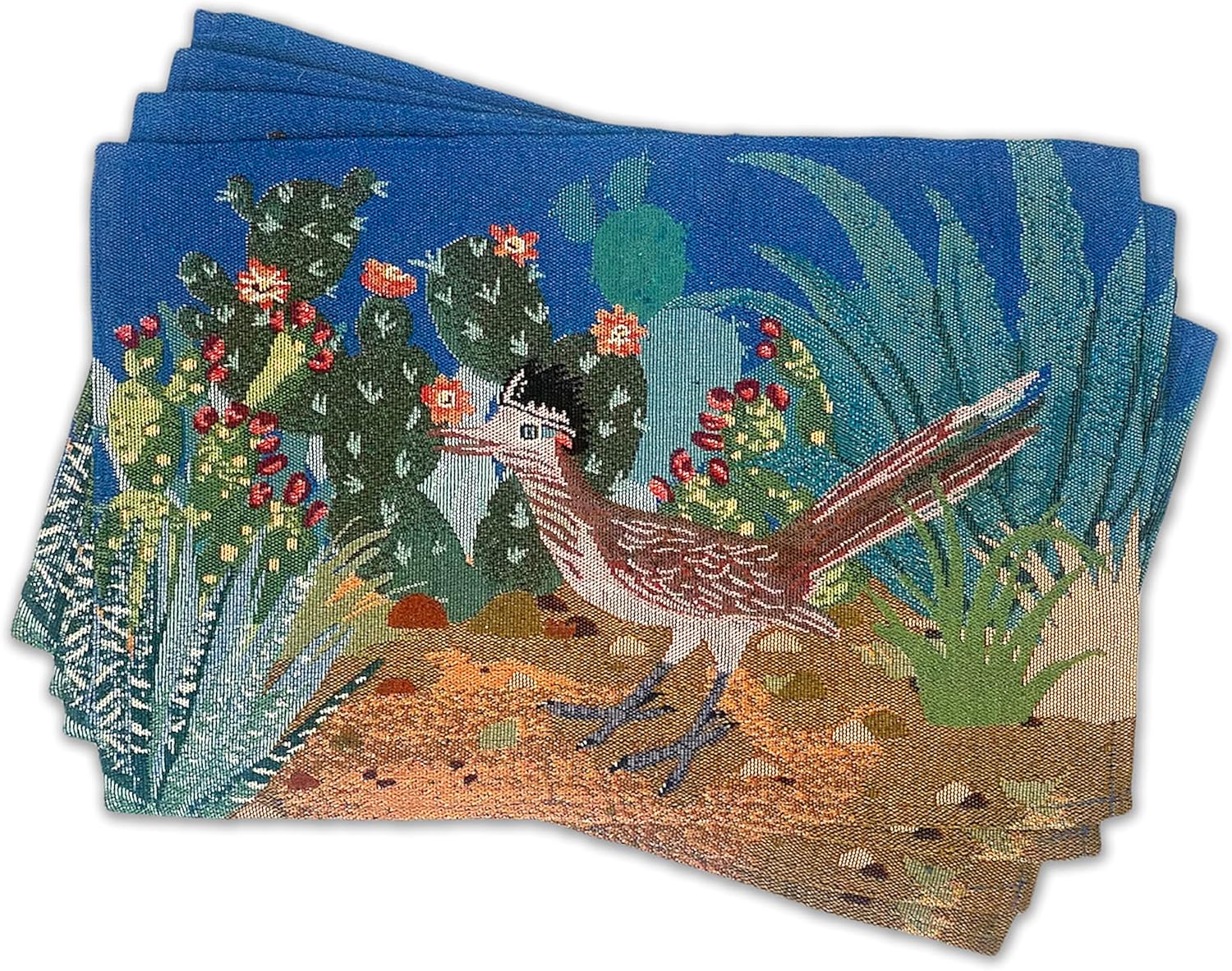 Roadrunner Placemats (Set of 4) (13" x 19") Woven Placemats Cactus Desert New Mexico Artistic Kitchen Tapestry for Dinner Table Mats 19 inches
