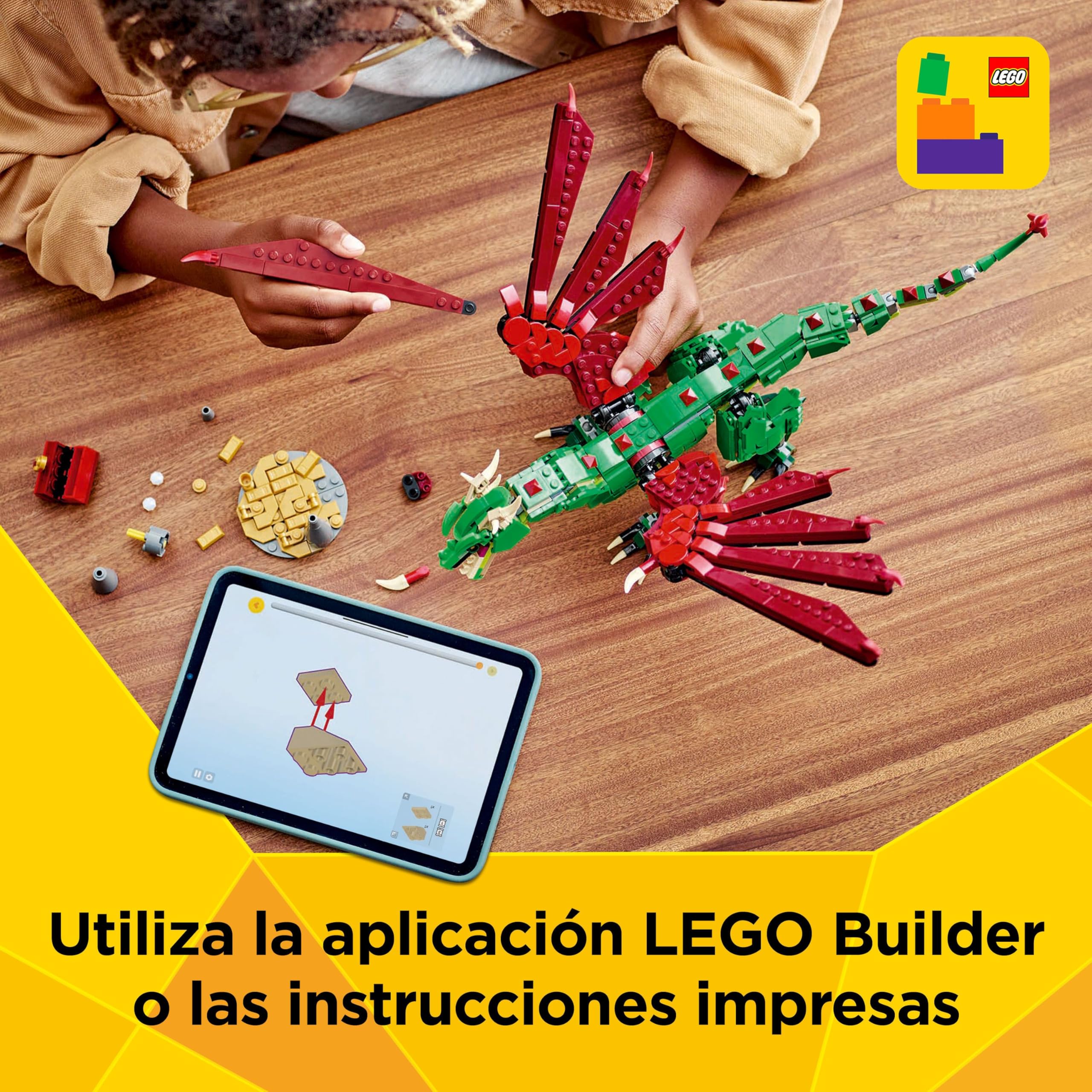 LEGO Creator 3 en 1 Dragón Medieval Transformable en Ave Fénix o Serpiente Marina, Animales de Juguete, Figuras Articuladas, Regalo de Cumpleaños para Niños y Niñas de 9 Años o Más 31161