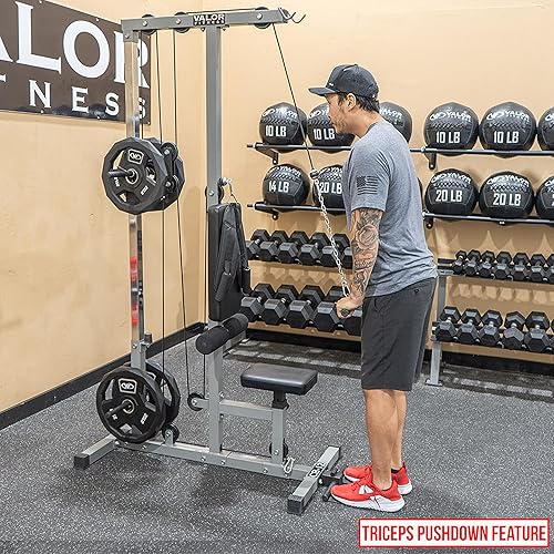 Miniatura 4 de Valor Fitness Máquina de cable de fila baja y desplegable LAT - Sistema de doble polea con carga de placa para entrenamiento de fuerza,