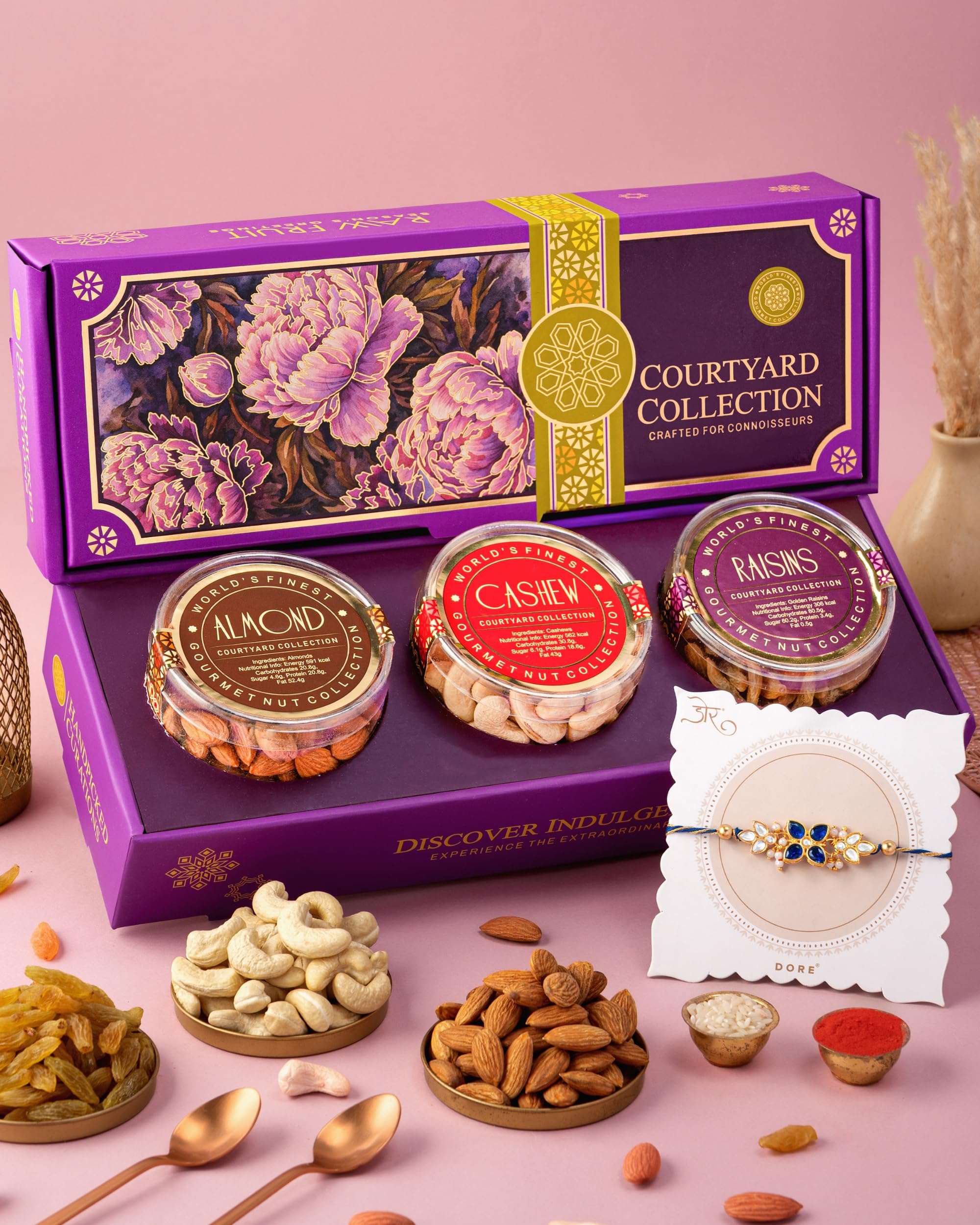 Hyperfoods® Rakhi With Dry Fruits 375g RawFruit Courtyard Collection Pack of 3 Dry Fruits Gift Box Rakhi Combo Set for Brother Gift Hamper DryFruits Gift Pack Dryfruit Box for Gift