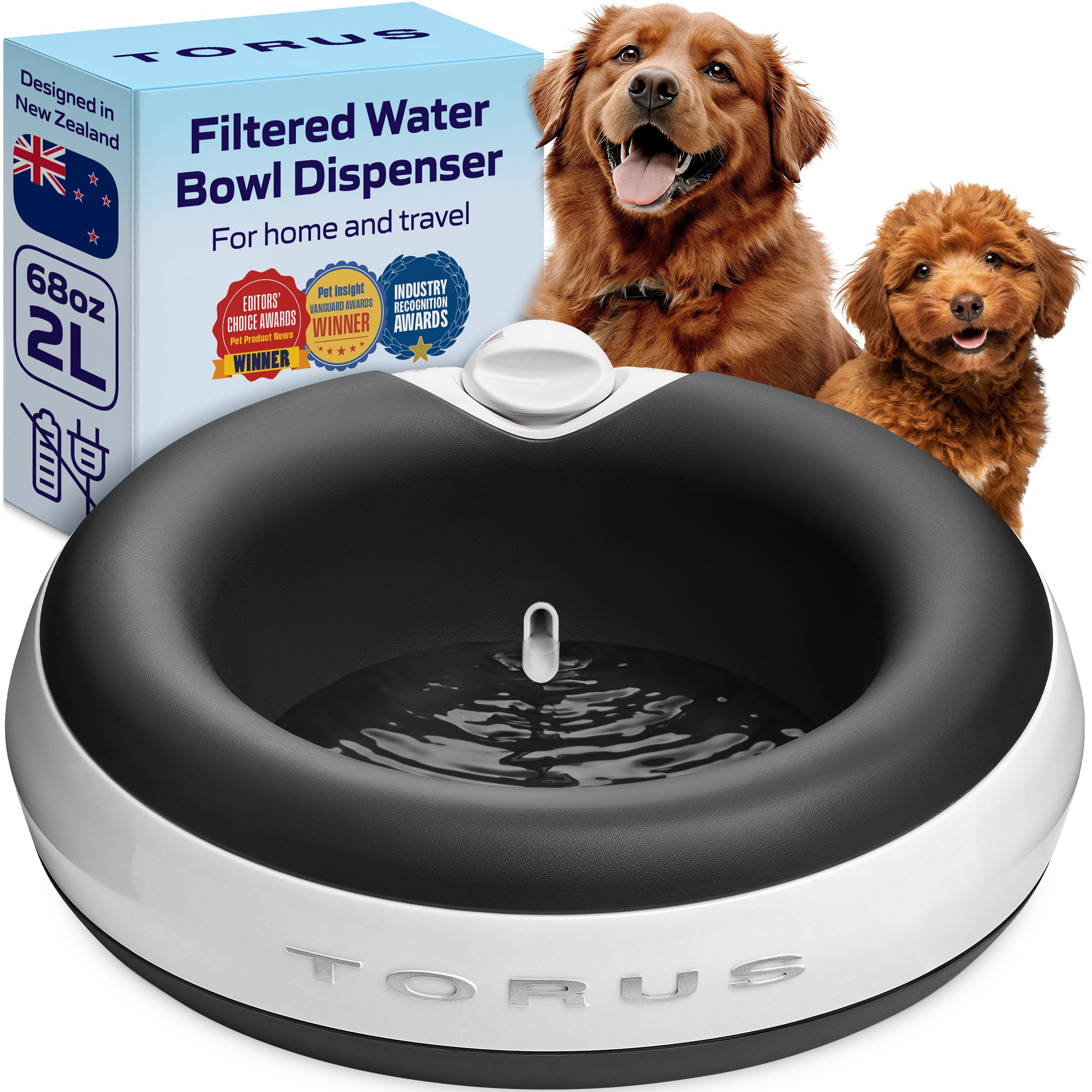 Filtered Portable Dog Water Dispenser [Upgraded 2026], 2L / 68oz, Automatic Pet Water Dispenser Noise-Free No Spill Water Bowl for Dogs, No Power Needed, Ideal for Medium & Large Pets