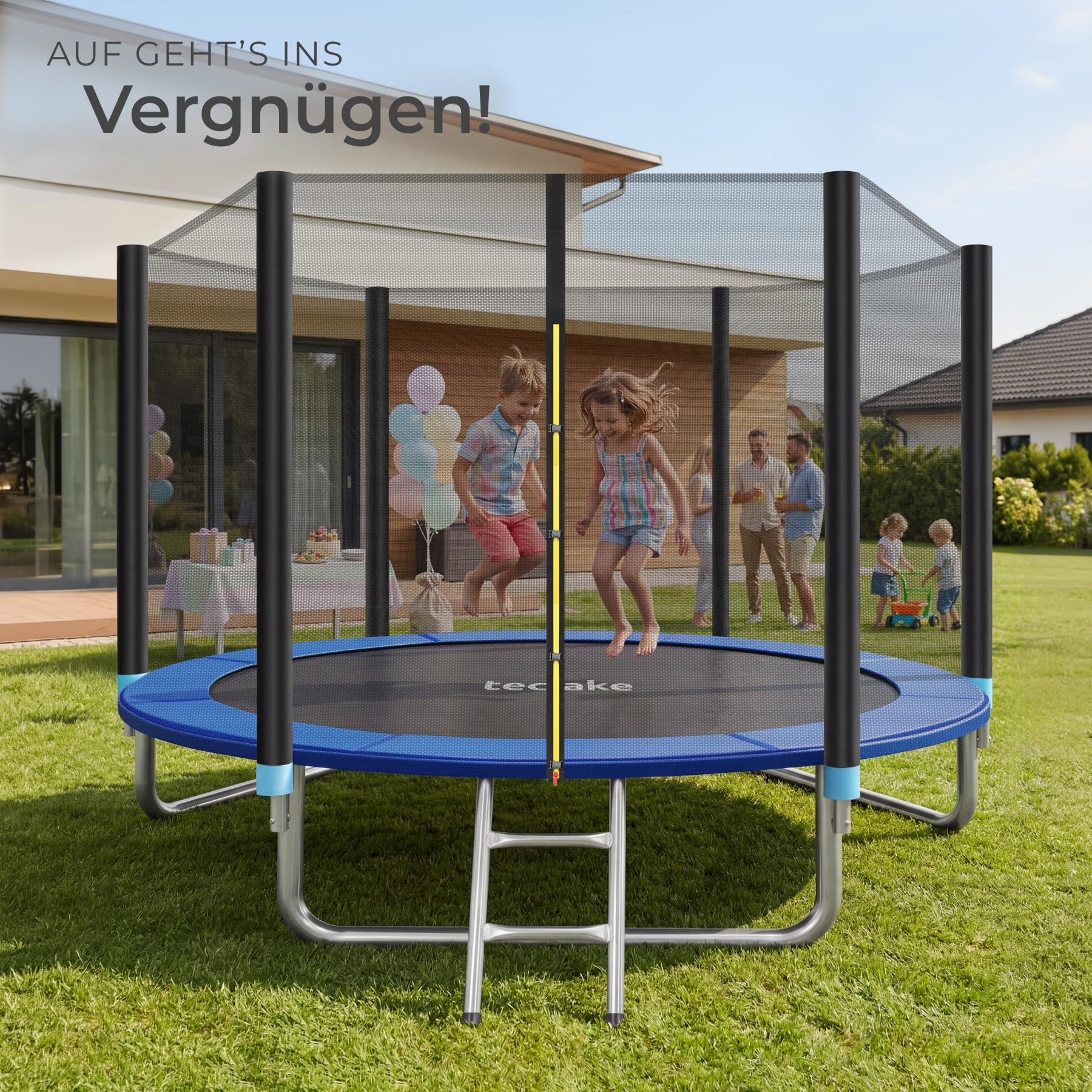 tectake® Trampolin, Gartentrampolin, Outdoor Spaß- und Sportgeräte Zuhause, Sportgerät Ausdauertraining, Balancieren Kinder, mit Sicherheitsnetz Schutznetz Kinder, Trampolin Randabdeckung