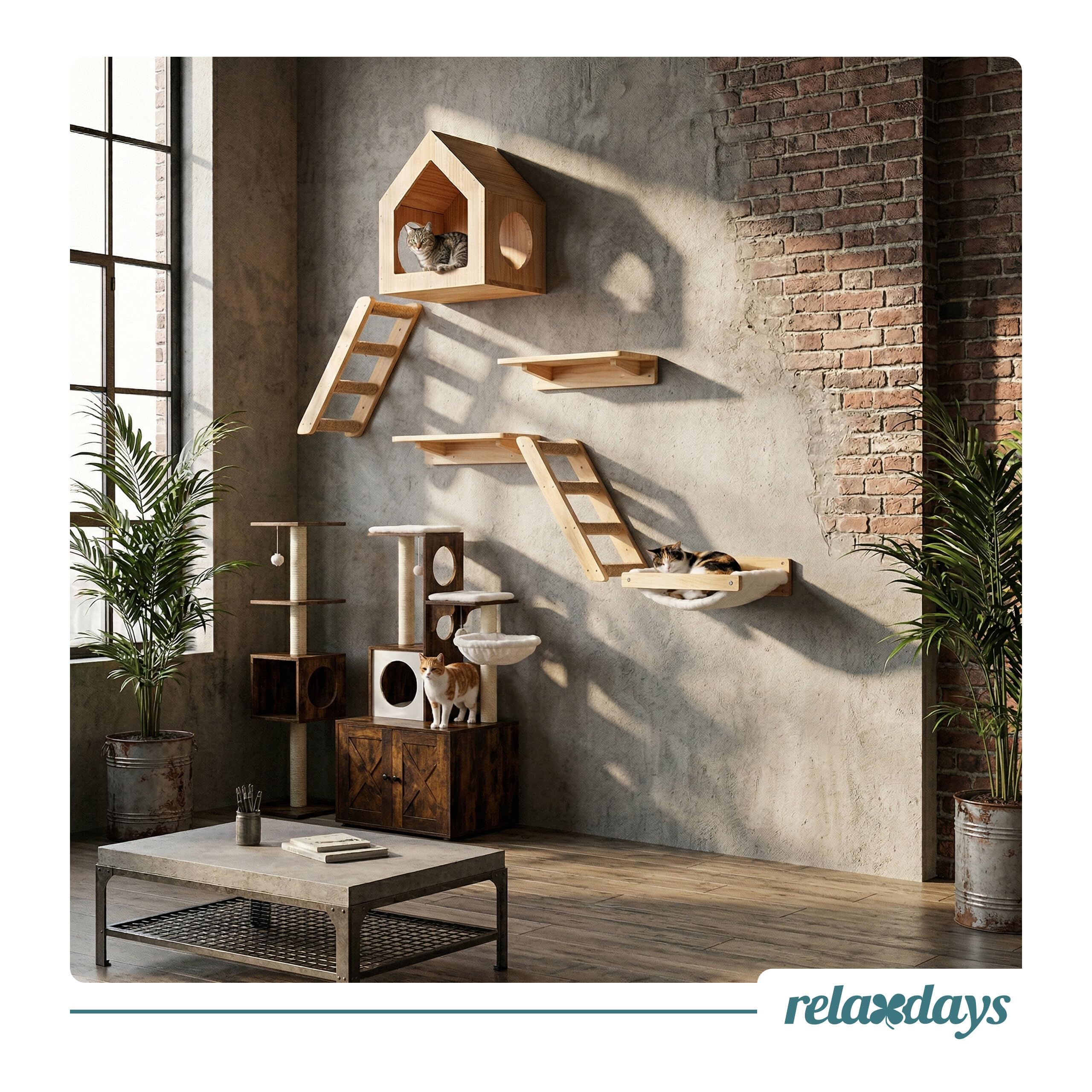 Relaxdays Katzenhaus, Katzenmöbel Wand & Boden, Farbe