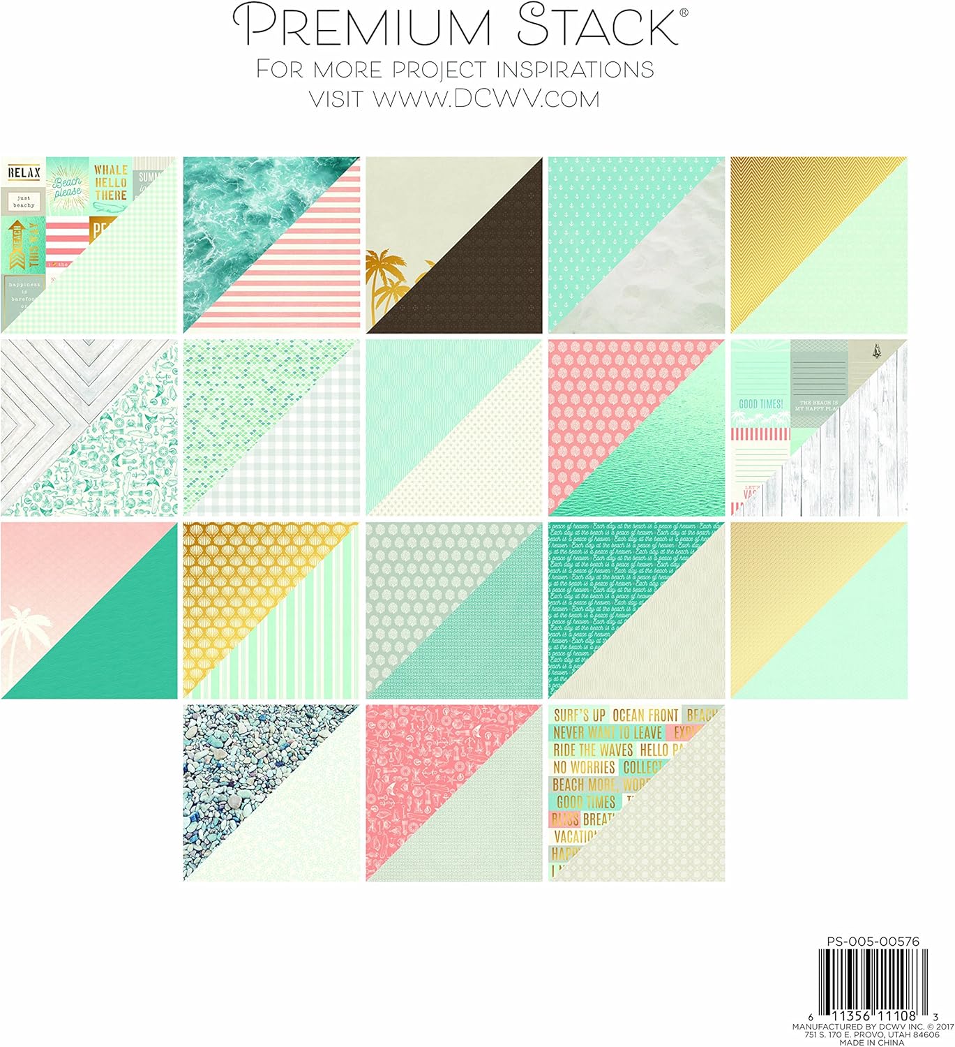 DCWV Printed Cardstock Paper 12x12, 36 Sheets of Scrapbook Paper for Crafts and Card Making, Double Sided Heavy Duty Cardstock with Foil Accents - Beach House