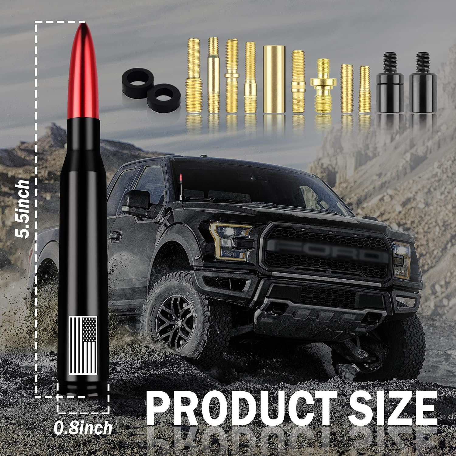 American Flag Car Bullet Antenna,Truck Exterior Decoration Accessories[New Upgrade Flag Design] Car Antenna Replacement for Car SUV Truck Most Auto Cars Antenna Accessories (Red) image 2