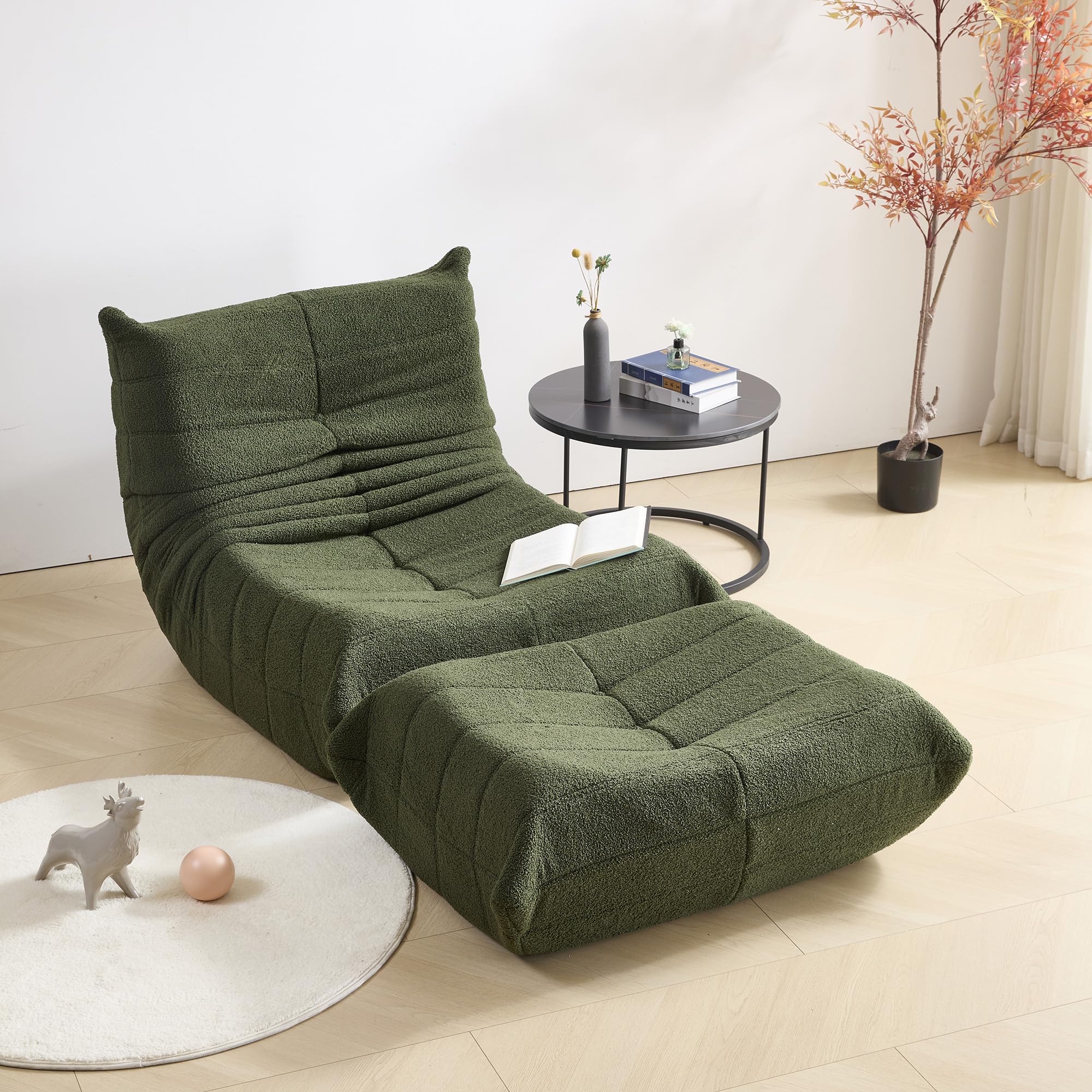 Dineli Bean Bag Chairs for Adults, Beanbag Chair with Ottoman Lounge Sofa Memory Foam Comfy Reading Chair for Bedroom & Living Room, Lazy Floor Sofa