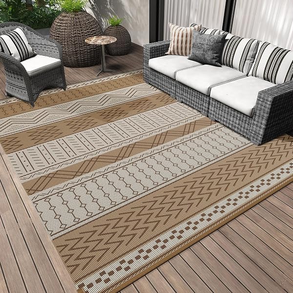 Outdoor Rug Carpet Waterproof Patio Rug Mat Indoor Outdoor Area Rug for RV Camping Picnic Reversible Lightweight Plastic
