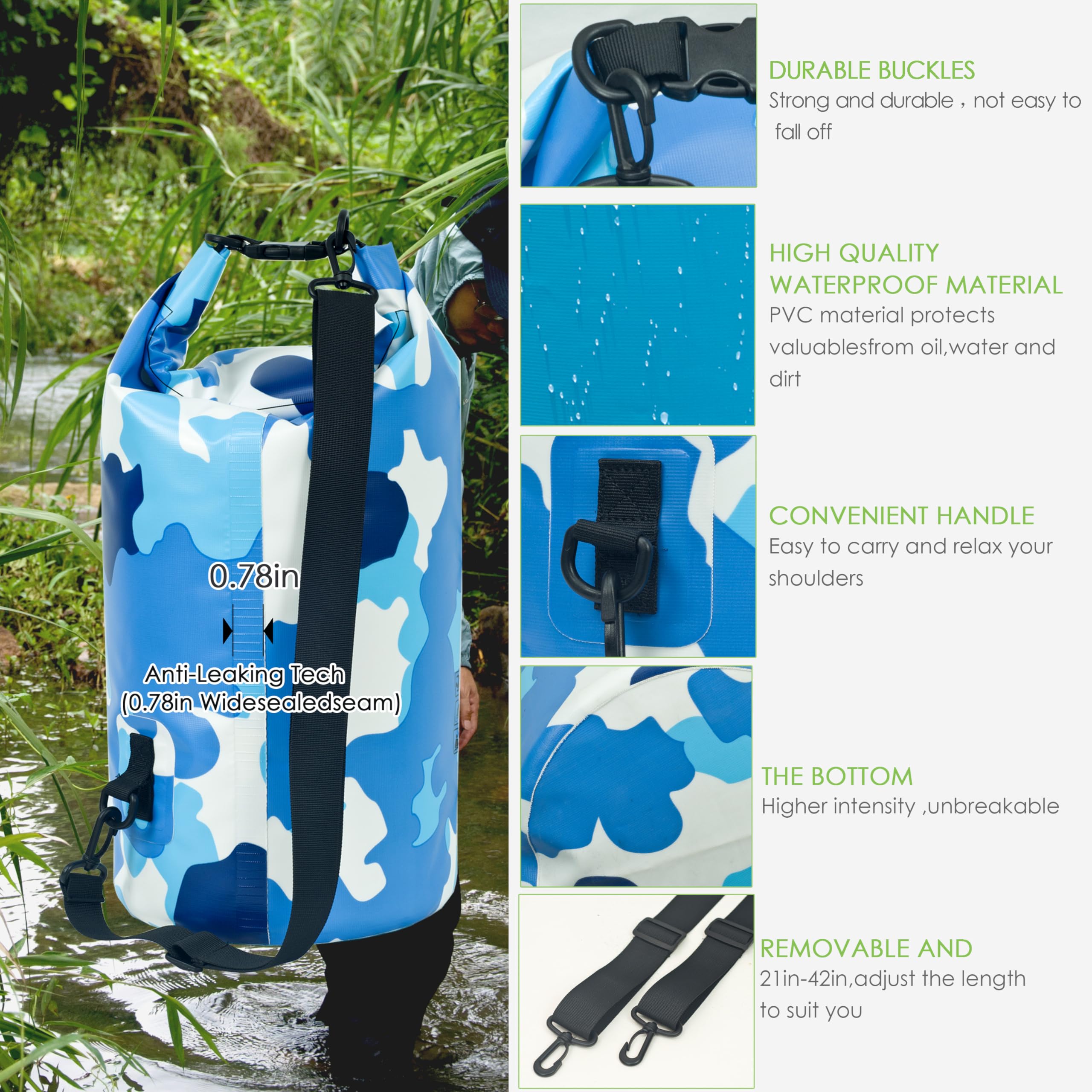 YUMQUA Sac à Dos étanche 5 L/10 L/20 L/30 L/40 L, Sac de Rangement Flottant étanche pour Kayak, Bateau, Natation, randonnée, Camping et pêche