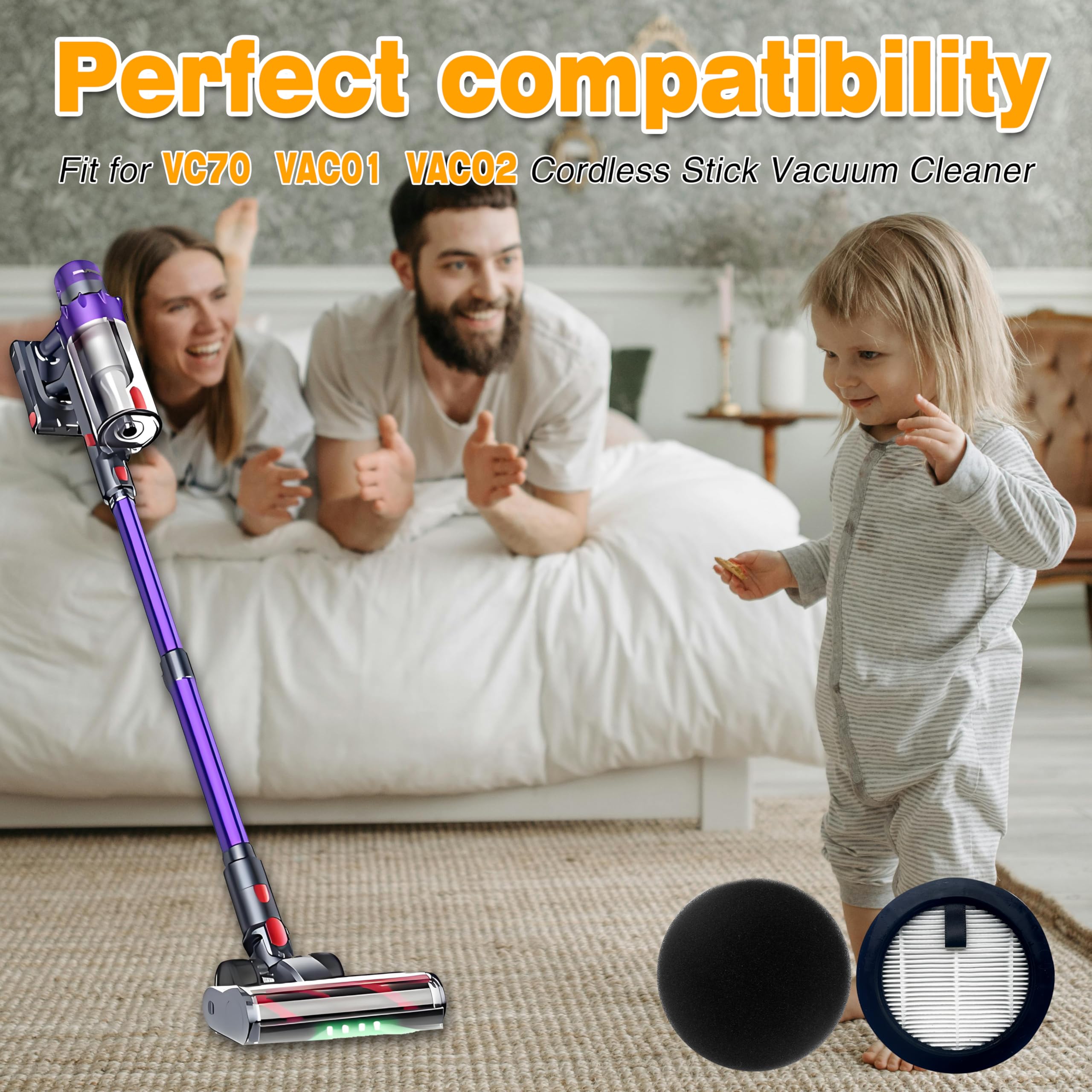 Washable & Reusable Vacuum Cleaner Filter 4-Pack - Compatible with SMOTURE VAC01/VAC02/VC70 & ozeeco EC01 Cordless Vacuums — view 7