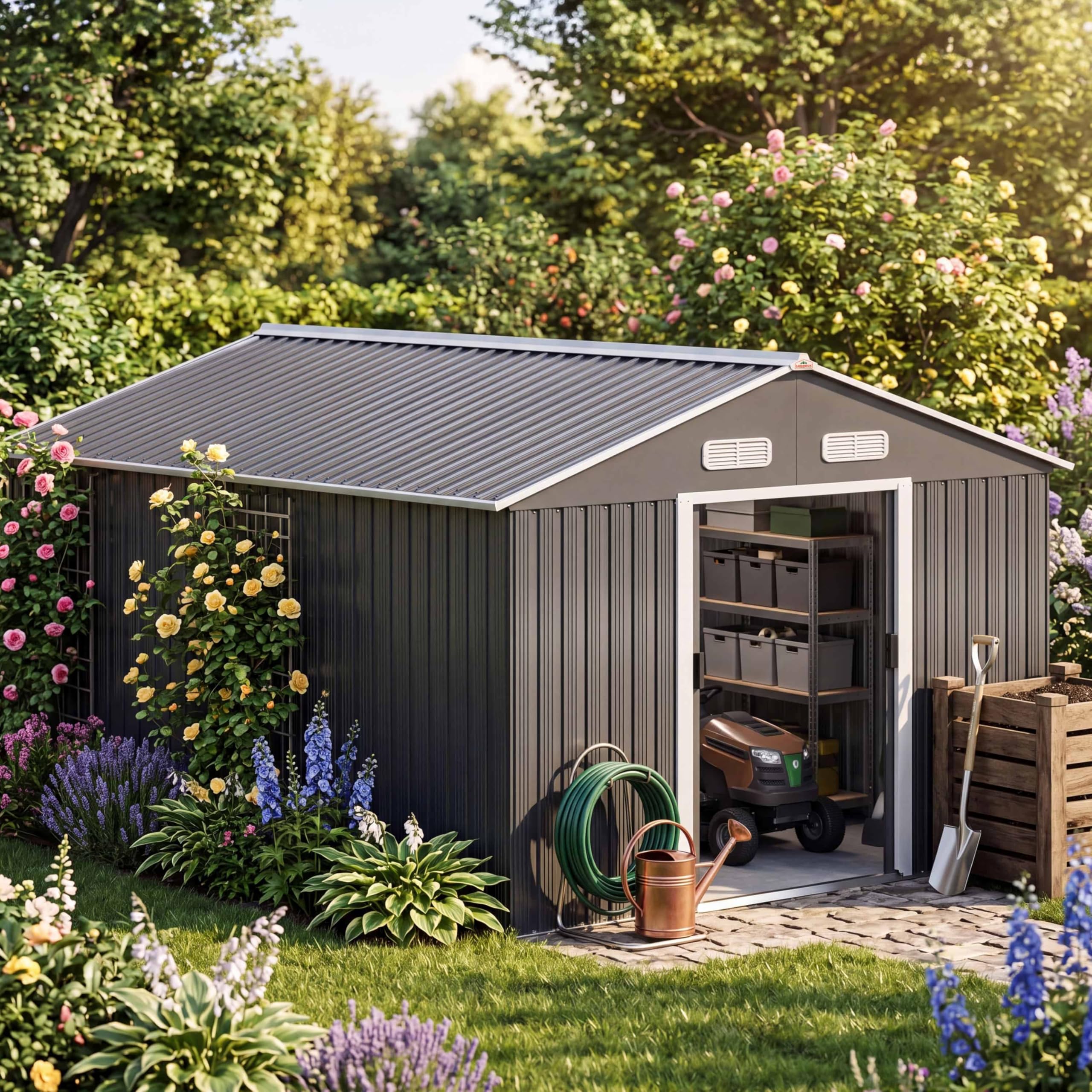 GARDEBRUK® XXXL Metall Gerätehaus 8m² 315x260x180cm Schiebetür Anthrazit Geräteschuppen