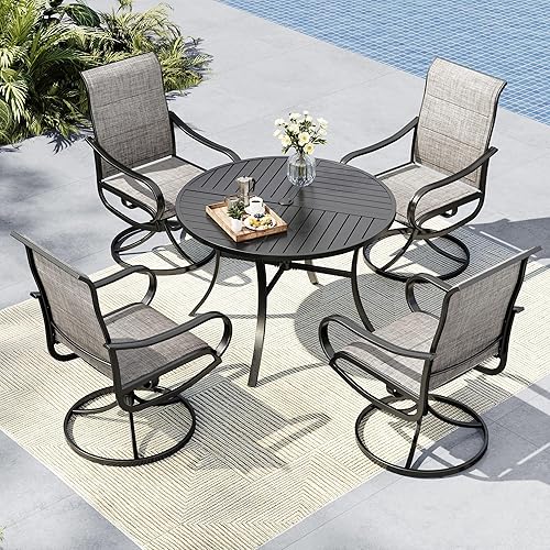 Miniatura 24 de MFSTUDIO Juego de mesa y sillas de patio de 4 piezas, juego de comedor al aire libre con agujero para sombrilla, juego de muebles de patio de 5 Gris