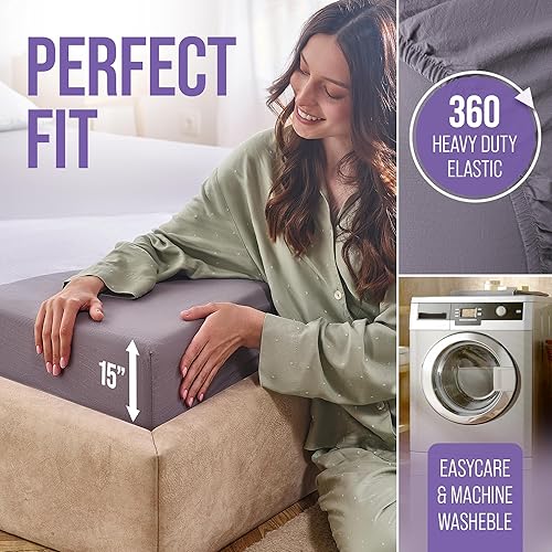 Miniatura 6 de Sábanas de lujo Queen con 22 % fibra plateada, 74 % algodón, 4 % seda, calidad SGS, con certificación de calidad SGS, sábana bajera ajustable