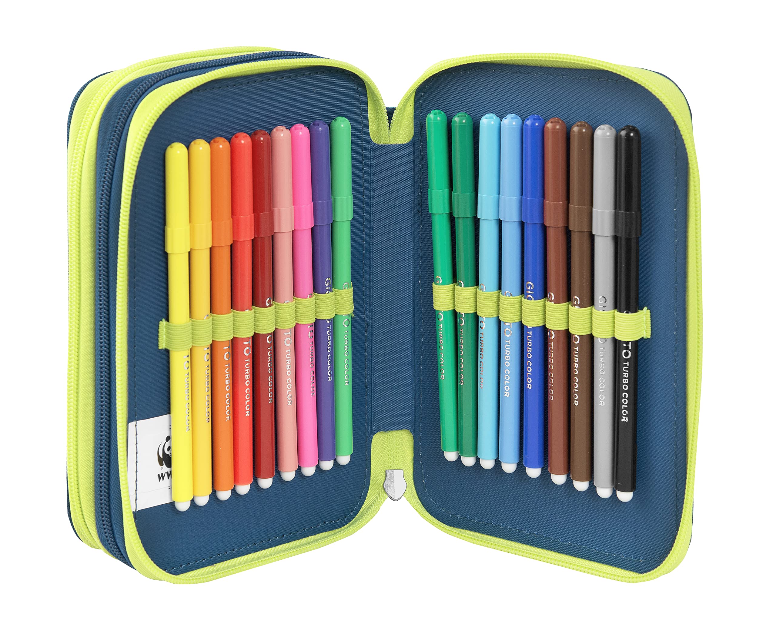 WWF - Astuccio Scuola Ufficiale WWF, Astuccio 3 Scomparti Bambino e Bambina con Set Cancelleria, Penna Cancellabile Blu Frixion e Pratica Chiusura a Zip