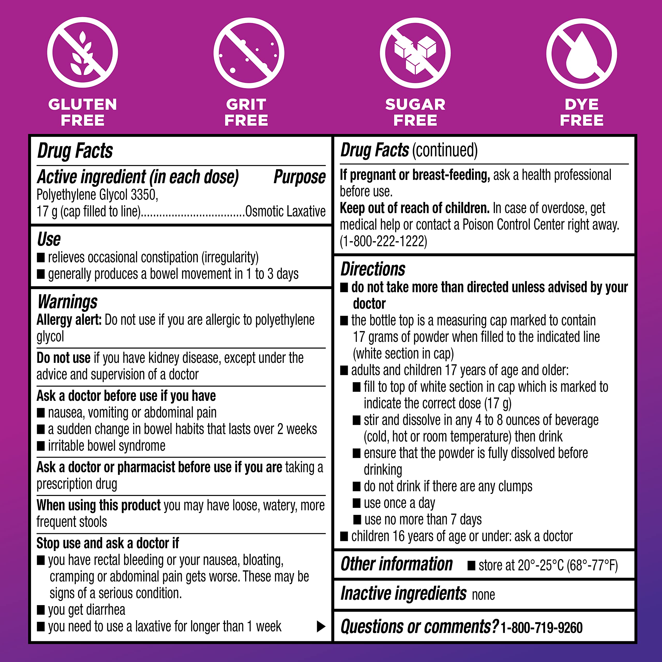 Amazon Basic Care ClearLax, Polyethylene Glycol 3350 Powder for Solution, Osmotic Laxative, Unflavored, 1.11 pound (Pack of 1) - Image 5