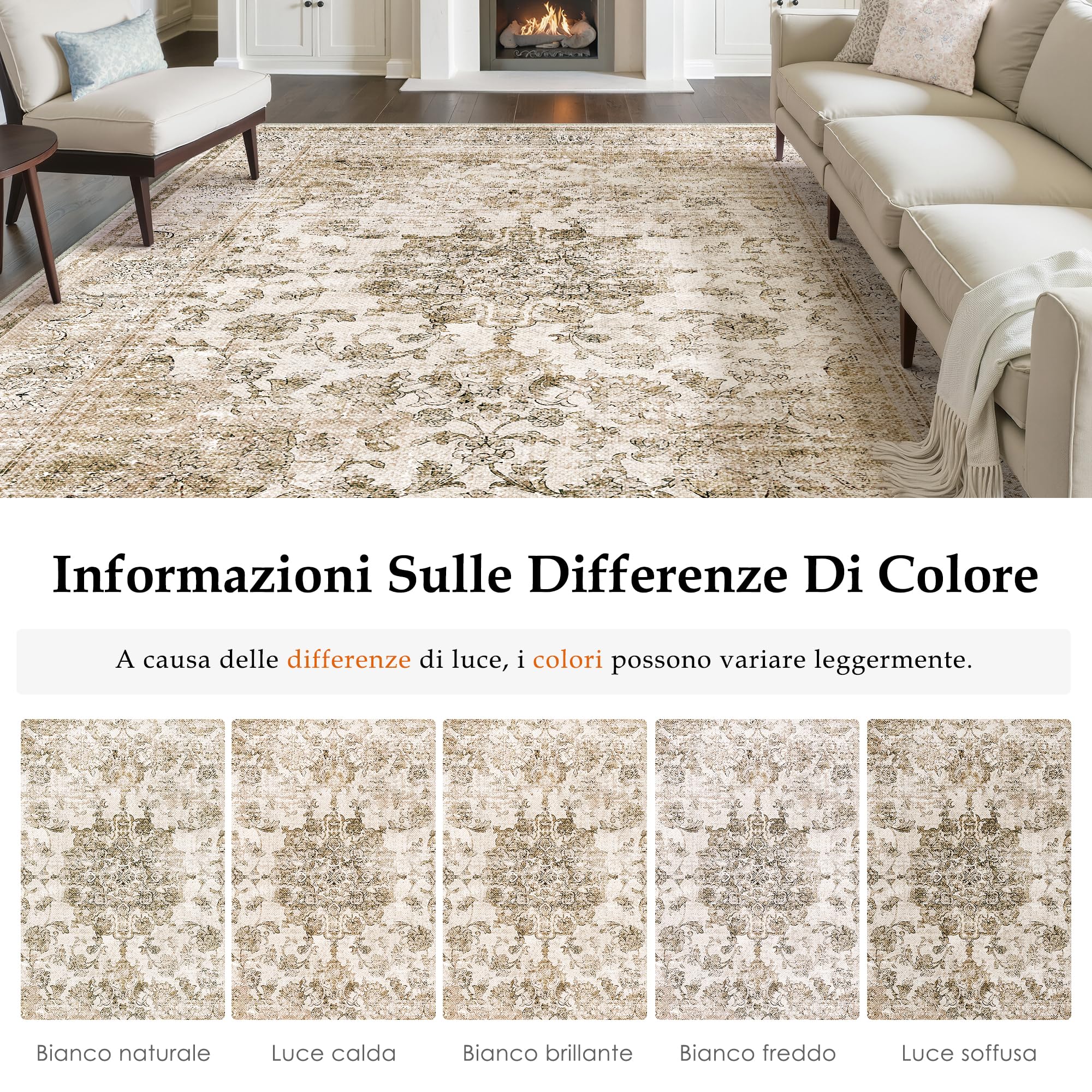 PureCozy Tappeto Salotto Moderno, 200x300 cm Tappeti Grande Camera Da Letto, Tappeto Vintage Corridoio Antiscivolo Lavabile Pelo Corto per Cucina, Soggiorno, Ufficio, Interno,Marrone