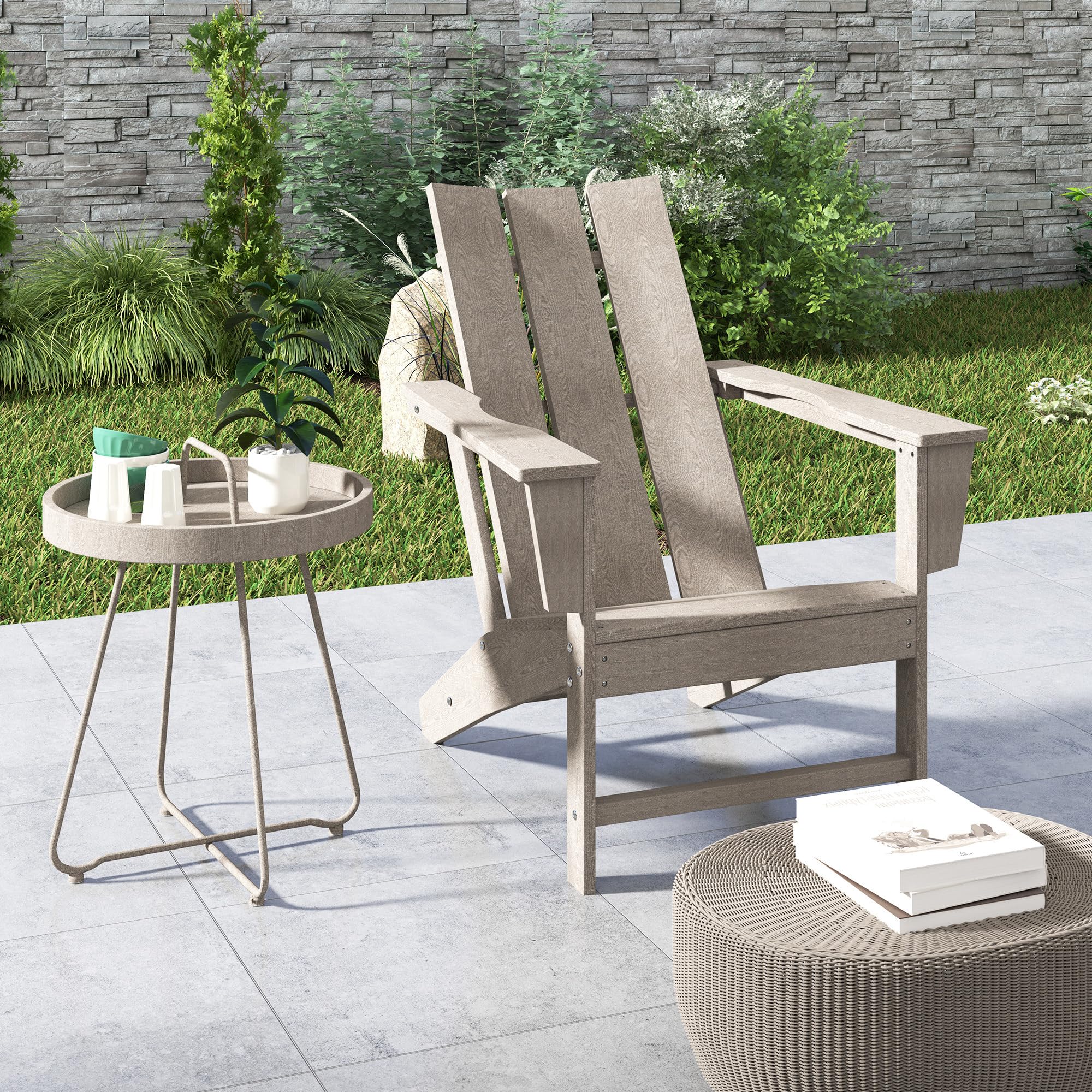Outsunny Silla Adirondack Exterior con Asiento Extra Ancho Silla de Jardín para Patio Terraza Balcón Soporta 120 kg 75x83x90 cm Gris Oscuro