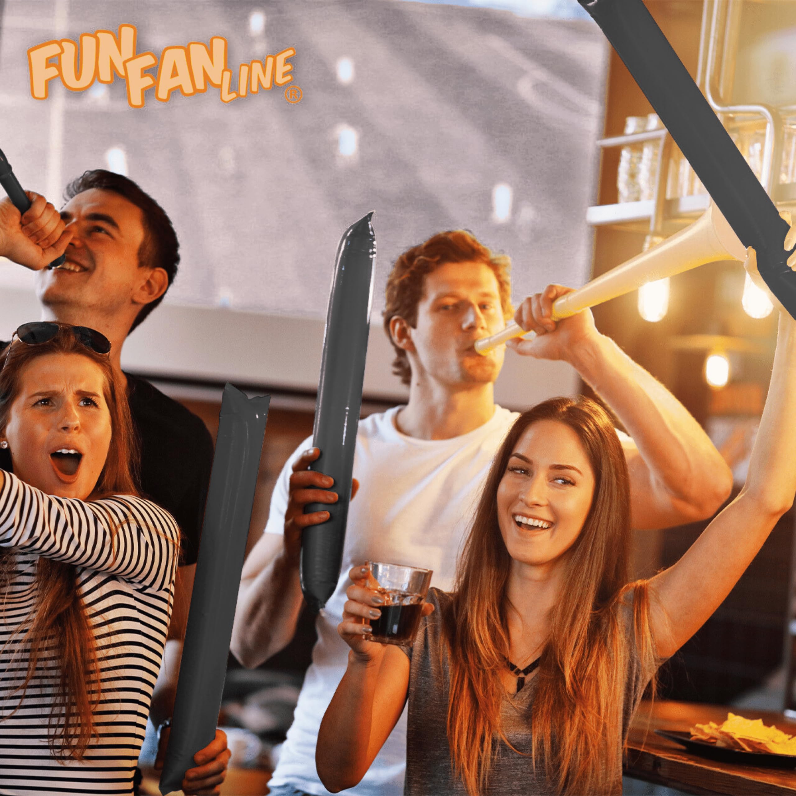 Lot 100 Paires Bâtons de Frappe Gonflables Réutilisables | Bâtons de Fête ou d'Animation Bruyants pour Événements Sportifs et Célébrations | Cotillons et Accessoires d'Ambiance (Noir) - 3