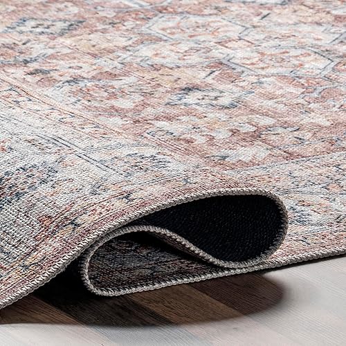 Miniatura 6 de nuLOOM Varela - Alfombra tradicional con medallón lavable a máquina, 4 x 6, color rubor