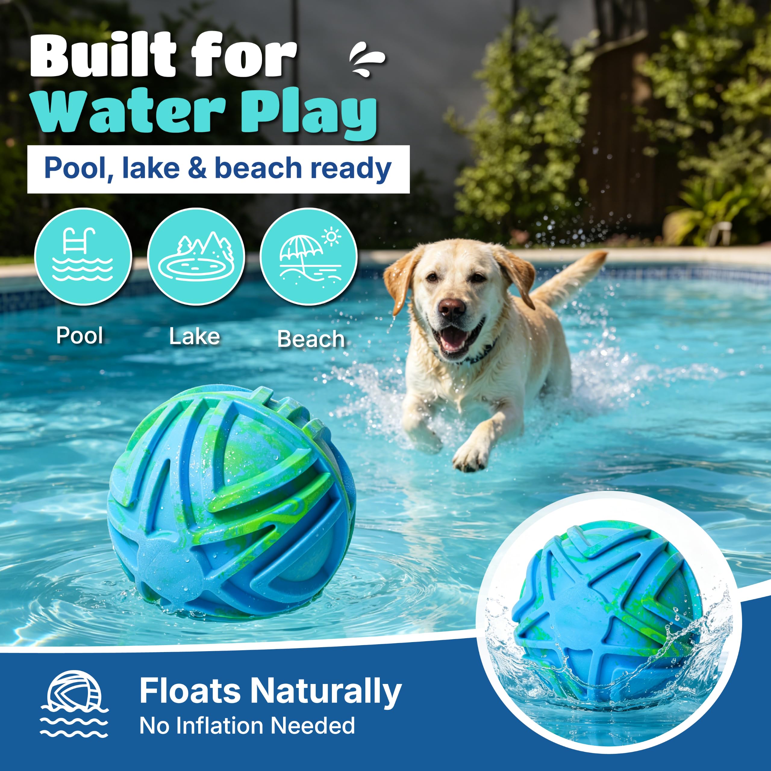 Balles pour chiens de grande taille, 17,8 cm, jouet flottant rebondissant, balle en caoutchouc interactive, jouet d'extérieur durable en mousse TPR pour les races moyennes et grandes