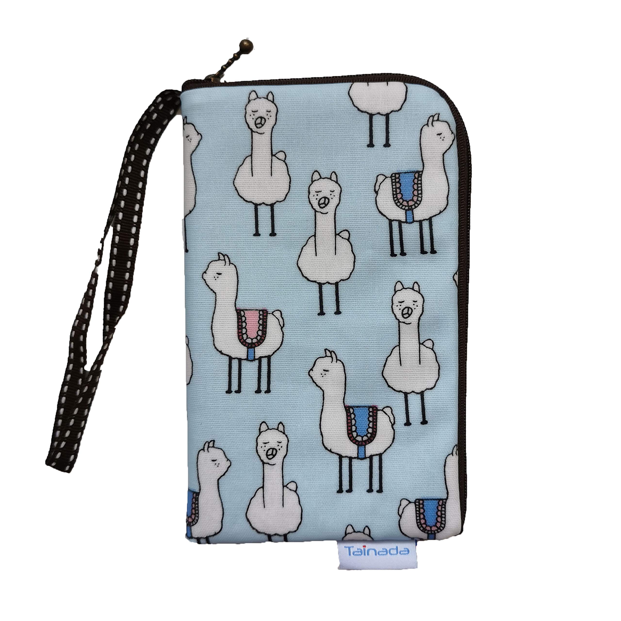 Taianda Women Phone Wristlet Wallet Pouch, Dual Slots (Lama Pattern Blue)