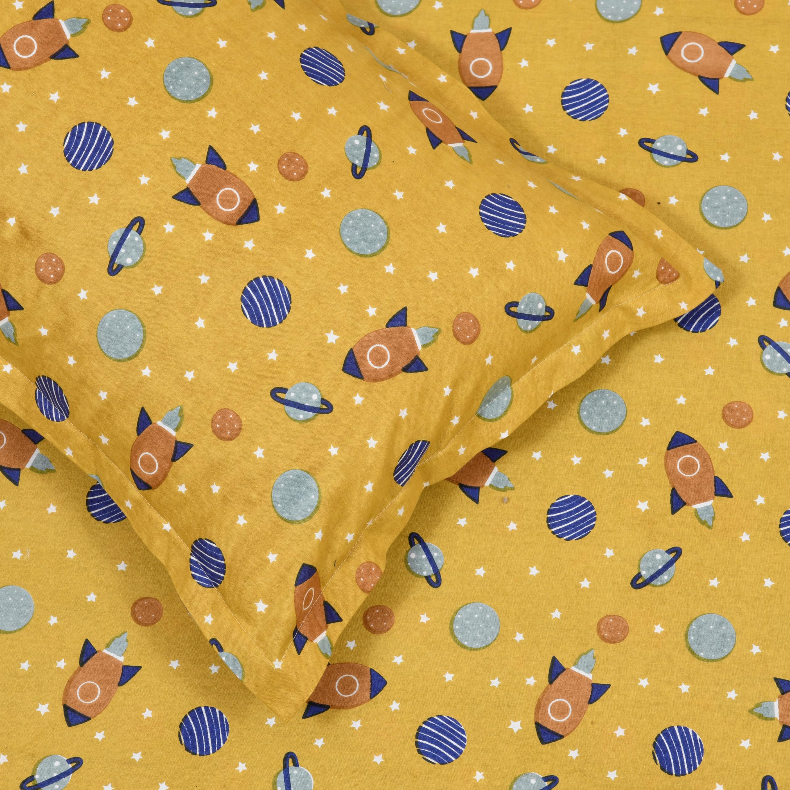 MAFATLAL Coo Coo Pure Cotton Double Bedsheet for Kids with 2 Pillow Covers,144 TC (90x100 inches) (Yellow)