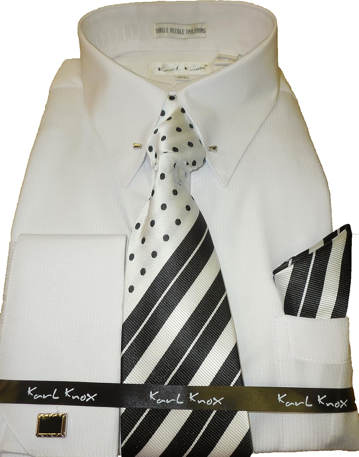 Karl Knox SX4352 Mens White Eyelet Collar Bar French Cuff Dress Shirt