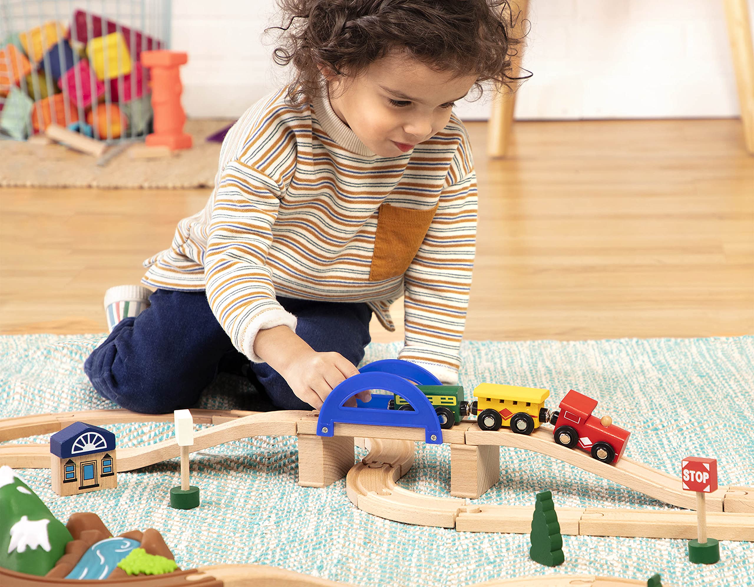 Battat Railroad Set For Toddlers Classic Wooden Train Reversible