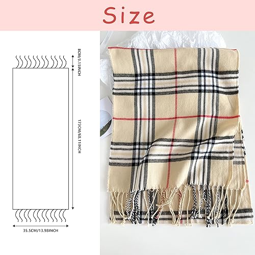 Miniatura 6 de Bufanda clásica con borlas para mujer, súper suave, sensación de cachemira clásica, para otoño e invierno, bufandas de tartán cálido y grueso