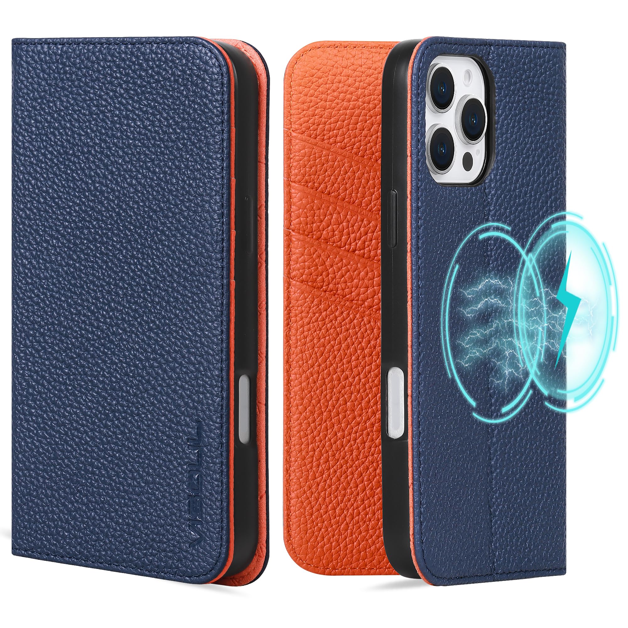 VISOUL Wallet Case for iPhone 16 Pro Max, Pebbled Genuine Leather Wallet Case with Card Holder Kickstand Flip Folio Cover Designed for iPhone 16 Pro