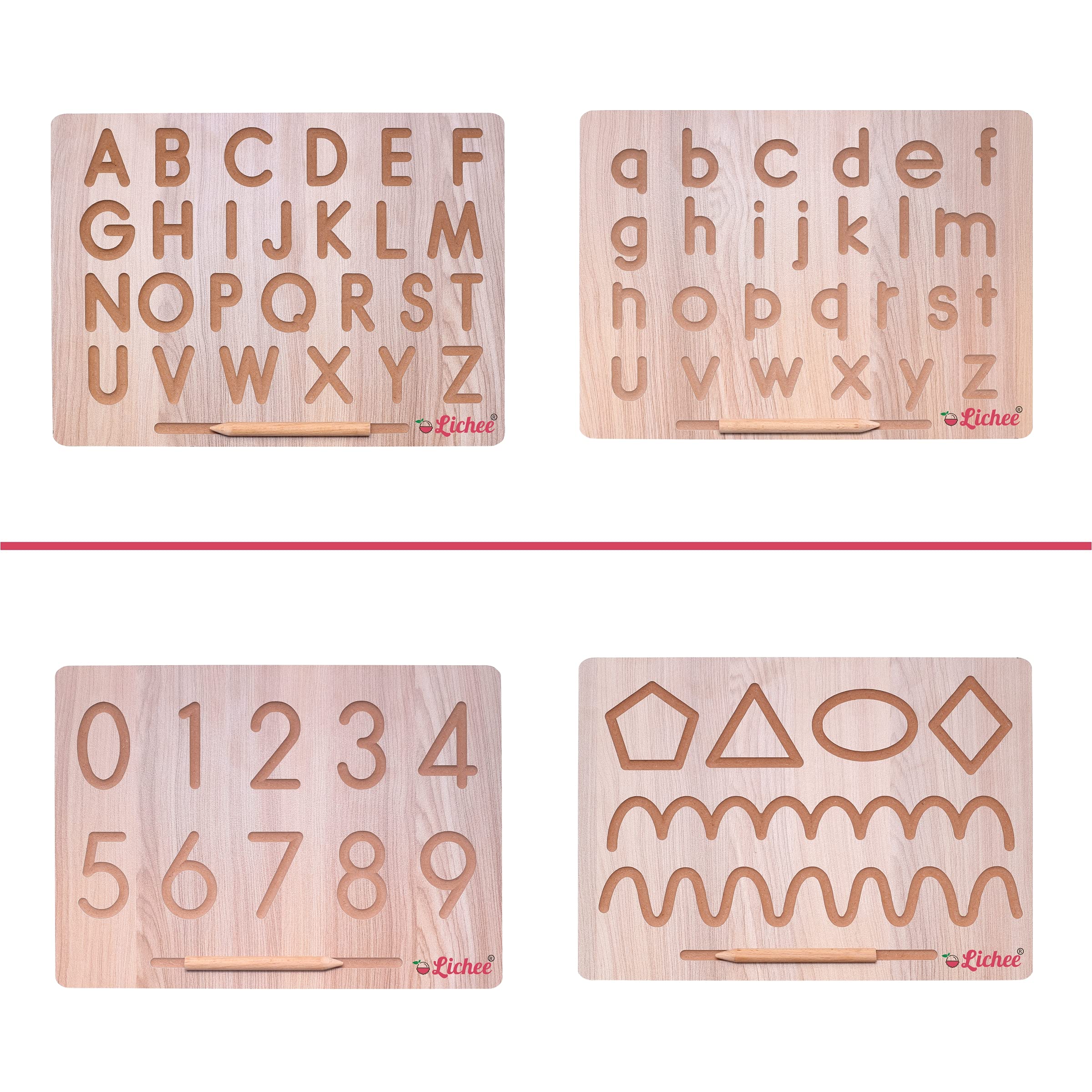 Lichee® English Capital Alphabet Letters Learning Educational Puzzle Toy | Capital Word ACBD | Educational Puzzle Toys for 2+ Years Old Kids (Combo of 2 Board Alphabet, Number and Patten)