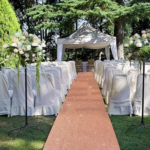 Miniatura 6 de Tatuo Alfombra de pasillo de 55 GSM de grosor con cinta para alfombra para boda, graduación, fiesta, exterior, interior, pasillo (oro rosa