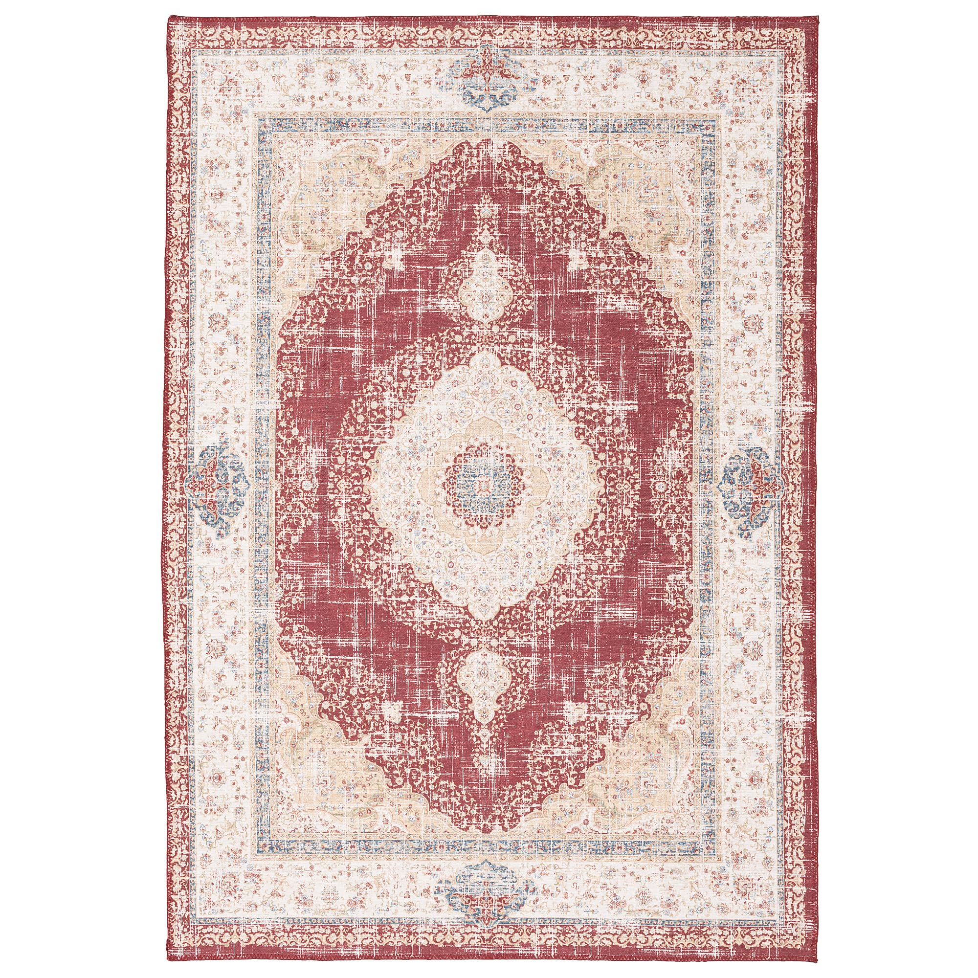 Pergamon Vintage Designerteppich Flachgewebe, Pflegeleicht, Used-Look, Teppich Finesse Orient Rot Medaillon in 5 Größen