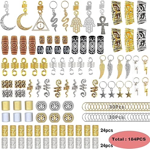 Miniatura 3 de NAISKA 184 piezas de joyería para el cabello para trenzas de serpiente y luna, accesorios para rastas, adornos de Loc, cuentas de pelo de madera,