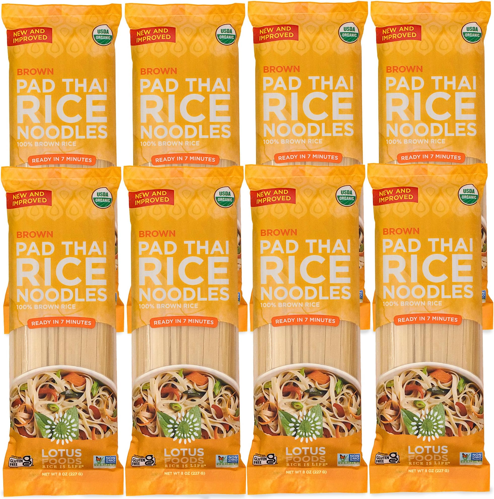 Lotus Foods Organic Brown Pad Thai Rice Noodles (PACK OF 8)