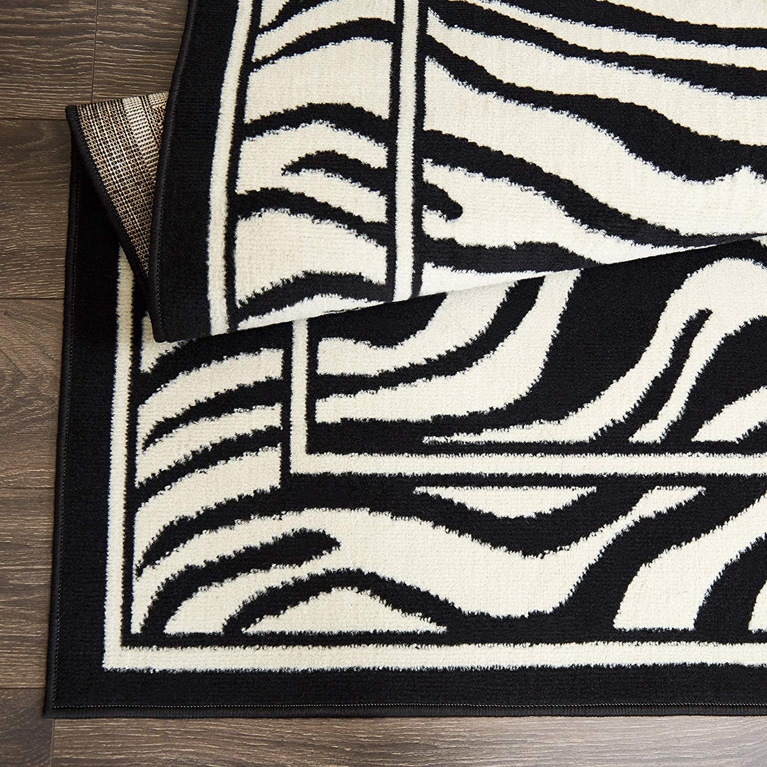 Champion Rugs Animal Print Zebra Skin Area Rugs Exotic Striped African Contemporary White and Black Carpet (2’ X 3’)