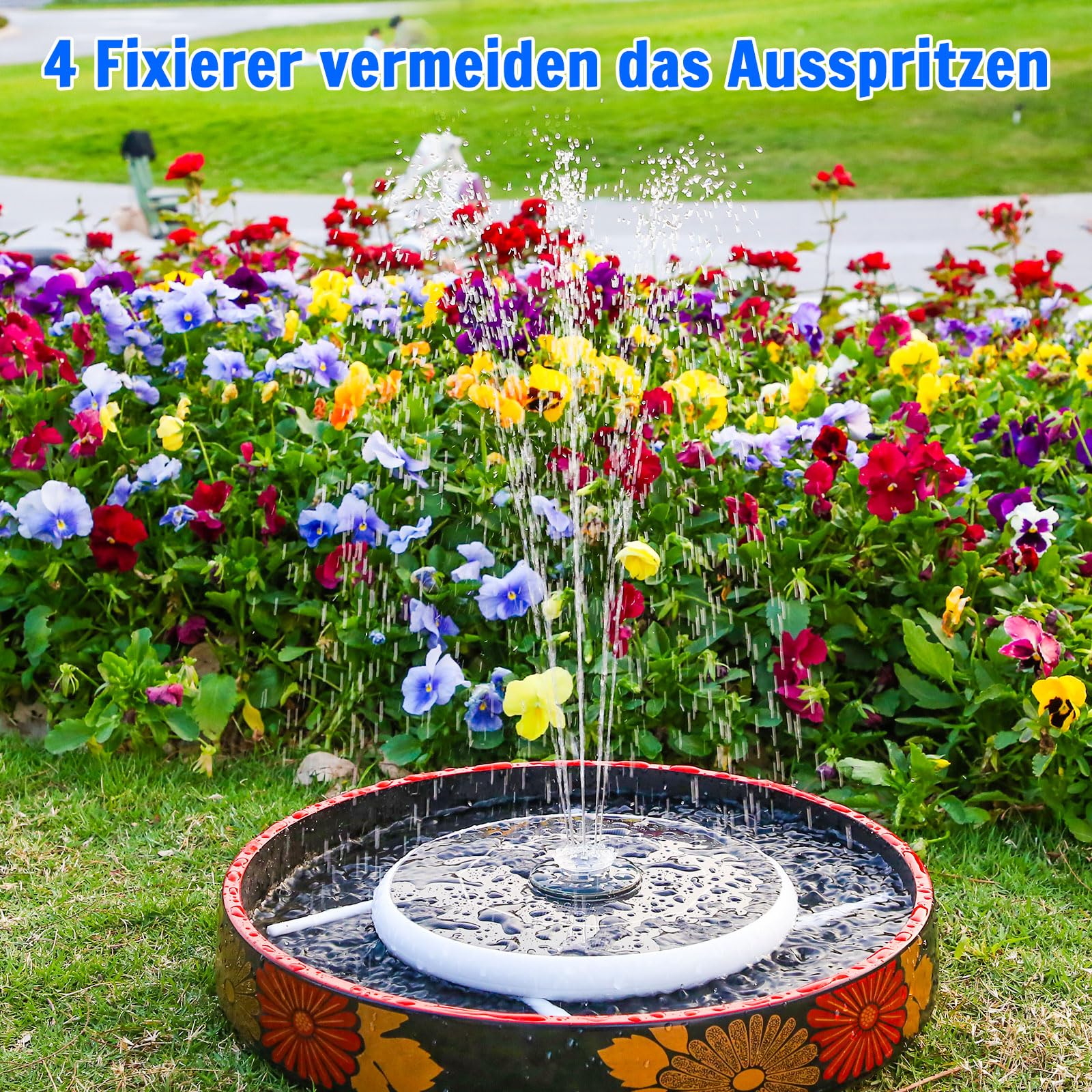 AISITIN 6,5W LED Solarbrunnen für Draussen Verbessert mit 3300mAh Akku, Solar Schwimmender Fontäne Pumpe mit Verschiedene Sprüh Effekten,mit Lichtleiste, Solar Springbrunnen für Außen für Garten,Teich