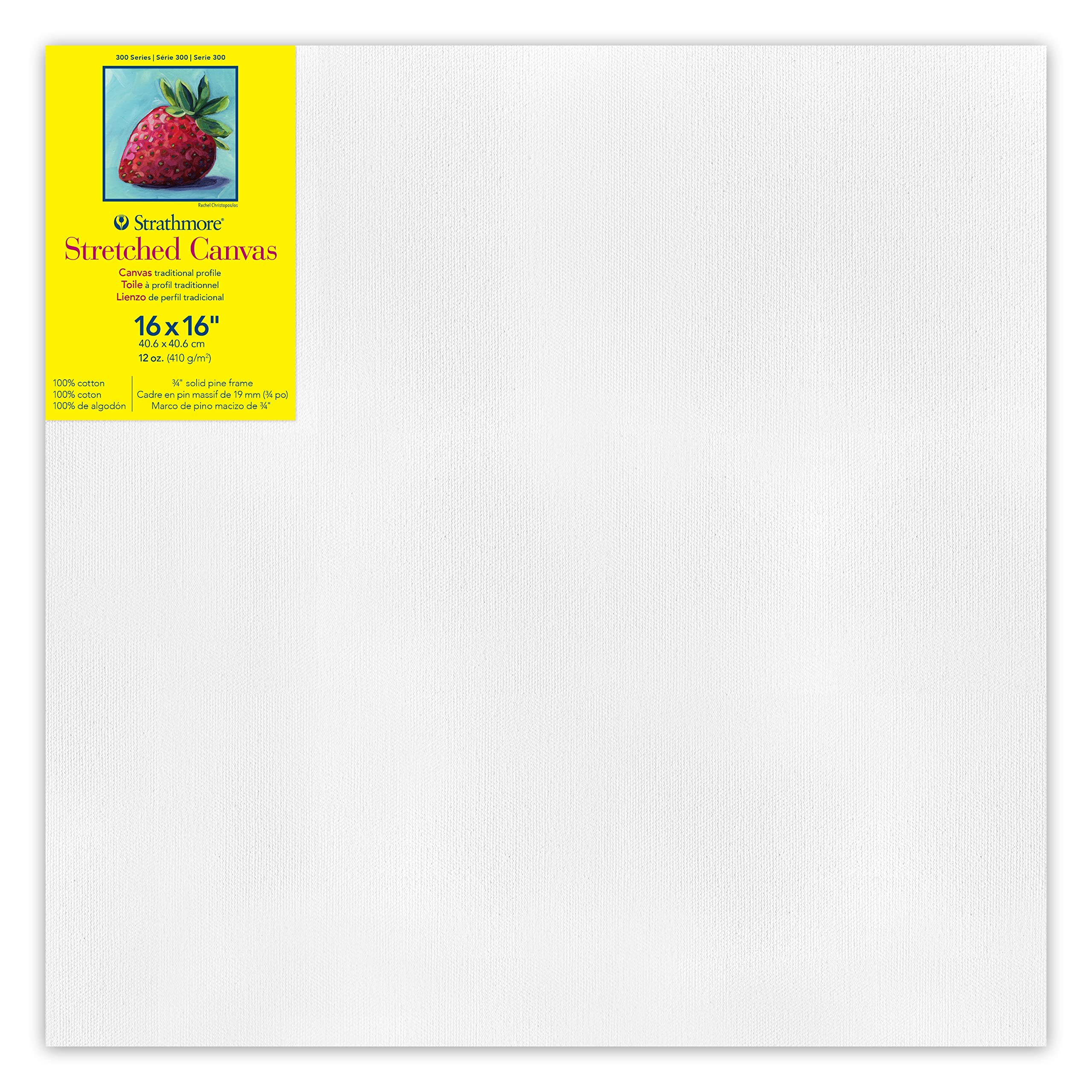 Toile tendue coton blanc Strathmore 40,6x40,6 cm châssis bois peinture acrylique huile gesso
