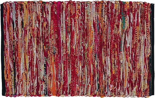 Miniatura 105 de Alfombra de trapo 100% algodón de 2 x 3 pies, lavable multicolor, alfombra Chindi tejida a mano y reversible para sala de estar, cocina, entrada