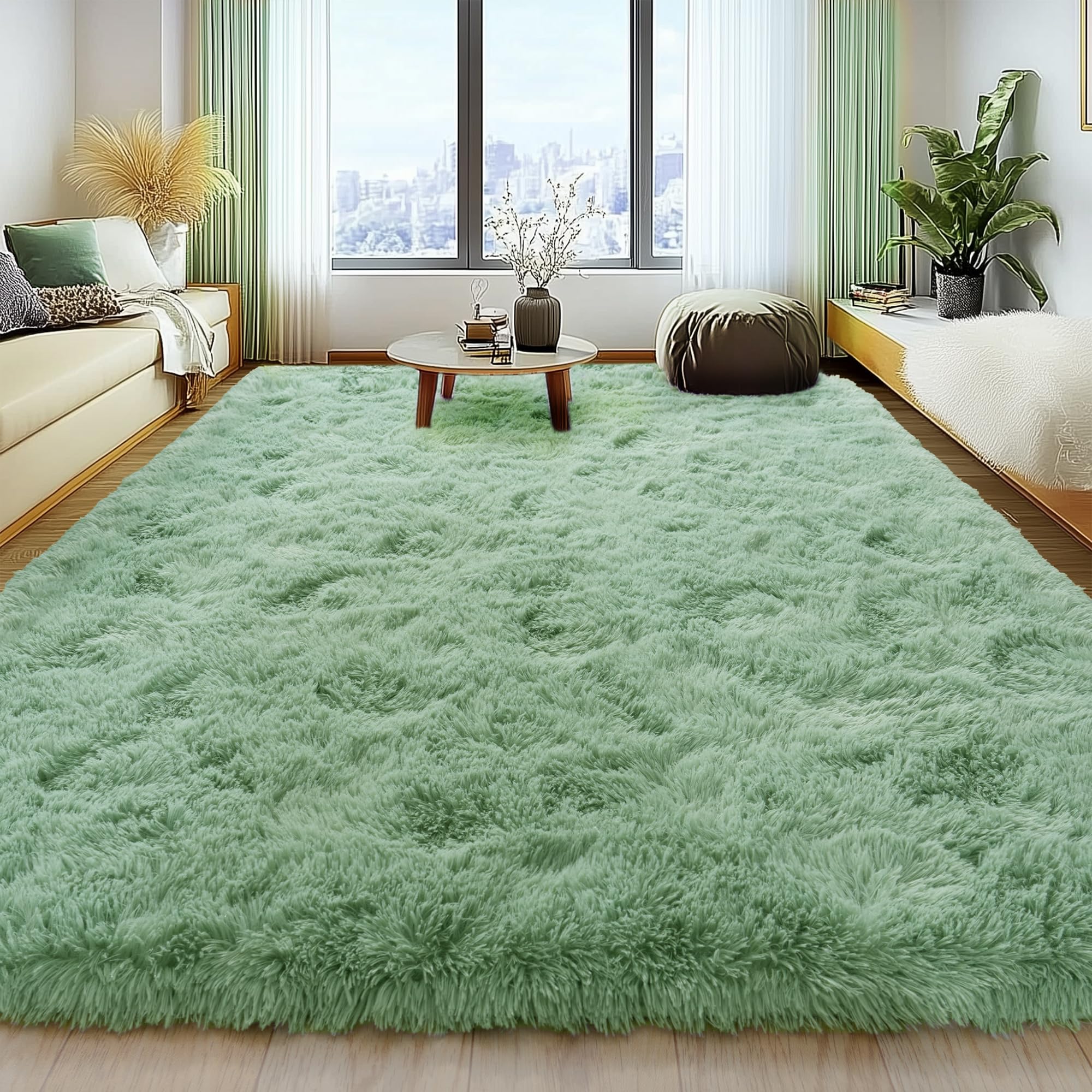 Tapis doux et moelleux à poils longs – Tapis antidérapant pour salon et chambre à coucher, tapis confortable pour enfants et filles, décoration d'intérieur, 10,2 x 182,3 cm, vert sauge