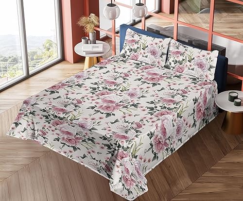 Miniatura 7 de Ambesonne Juego de sábanas vintage, ramo de flores suaves y tiernas, sábana bajera y encimera con fundas de almohada, juego de 4 piezas, Queen,