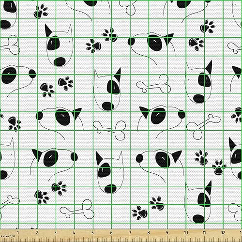 Miniatura 302 de Lunarable - Tela para amantes de perros de The Yard, patrón divertido de animales de dibujos animados en posiciones caprichosas estirando y Beige y