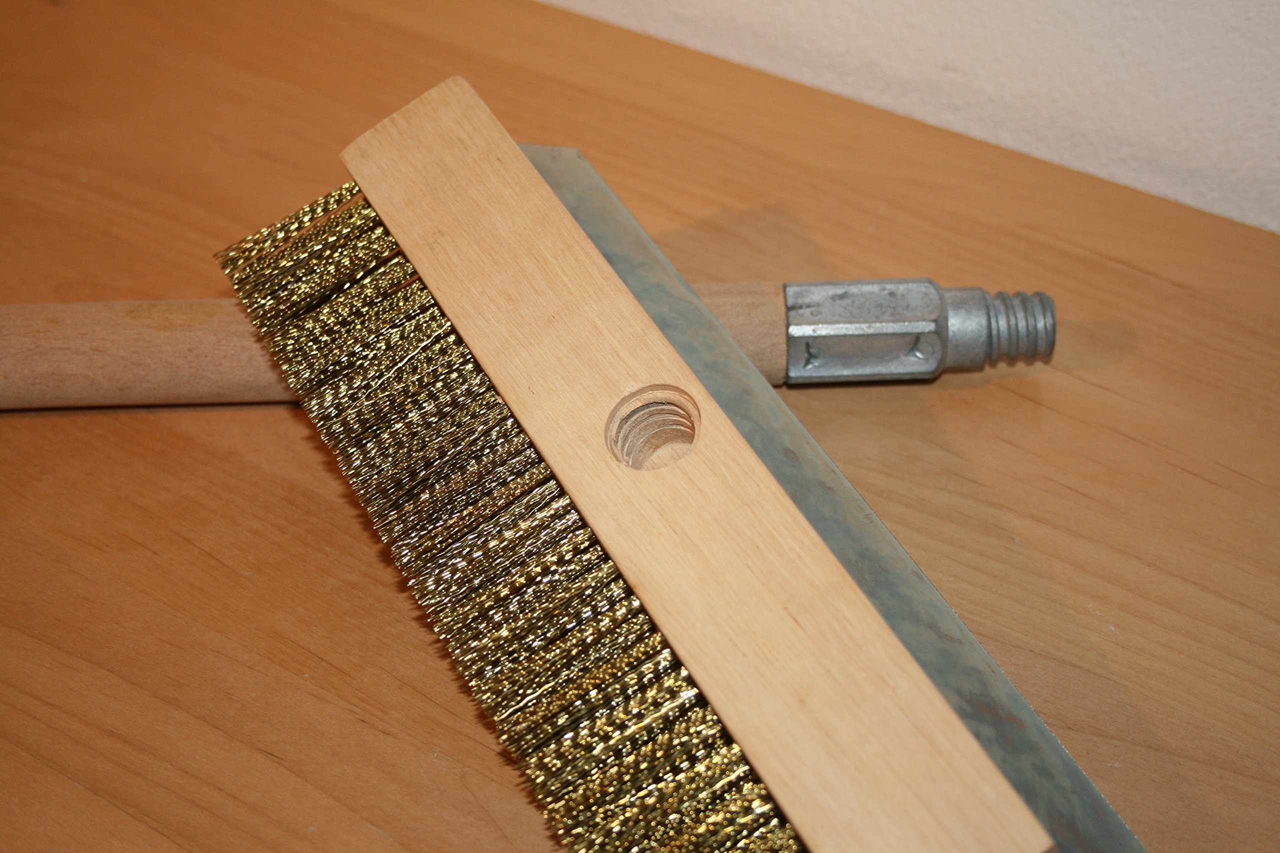 Schneider Messingbesen Ofenbesen Ofenbürste mit Glutschaberblech und Stiel 101 cm